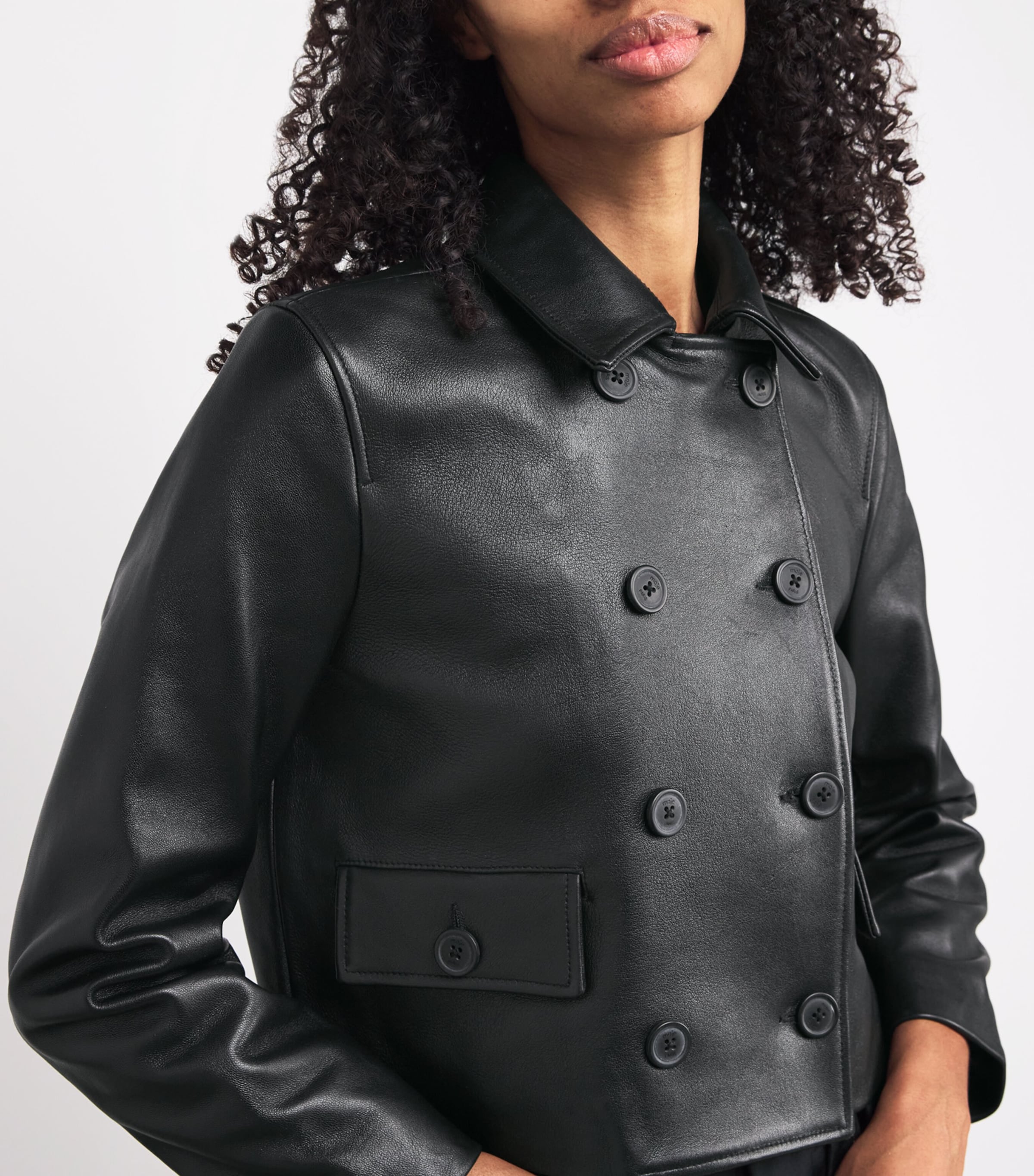 Double-Breasted Leather Jacket BLACK Image 6