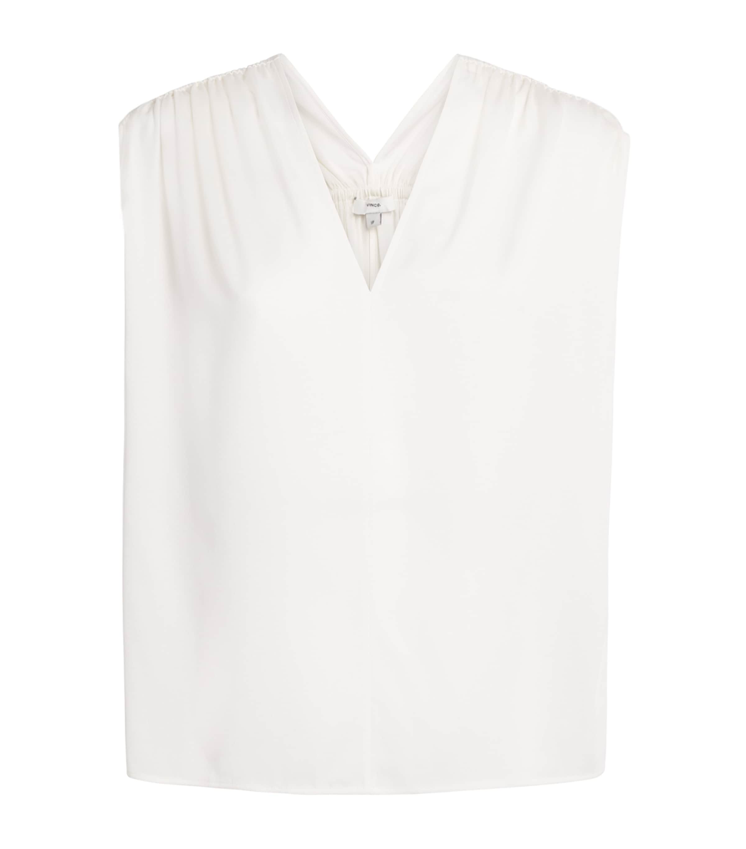 Vince Womens Silk-Blend Gathered Blouse Off White Image 1