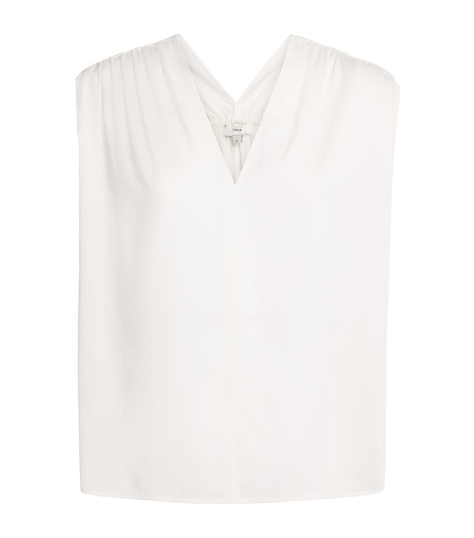 Vince Womens Silk-Blend Gathered Blouse Off White Image 1