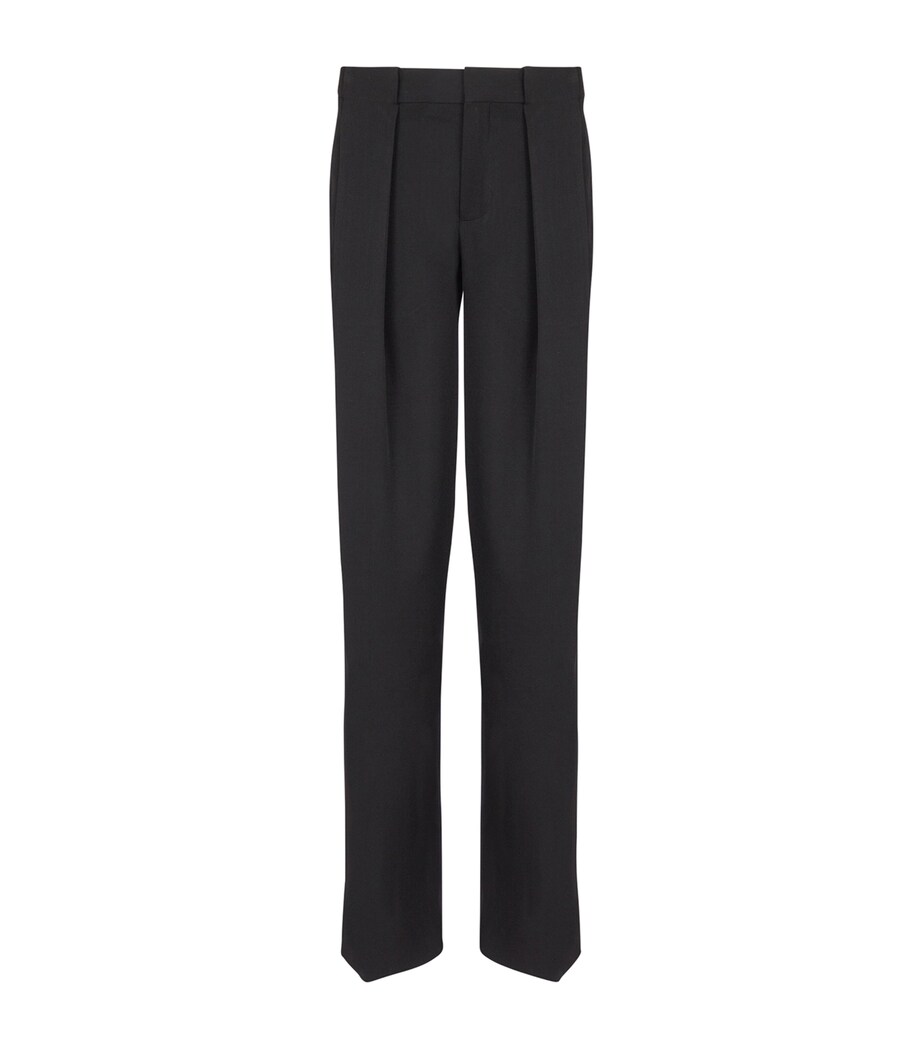 Wool Pleated Straight Trousers 0PA NOIR Image 1
