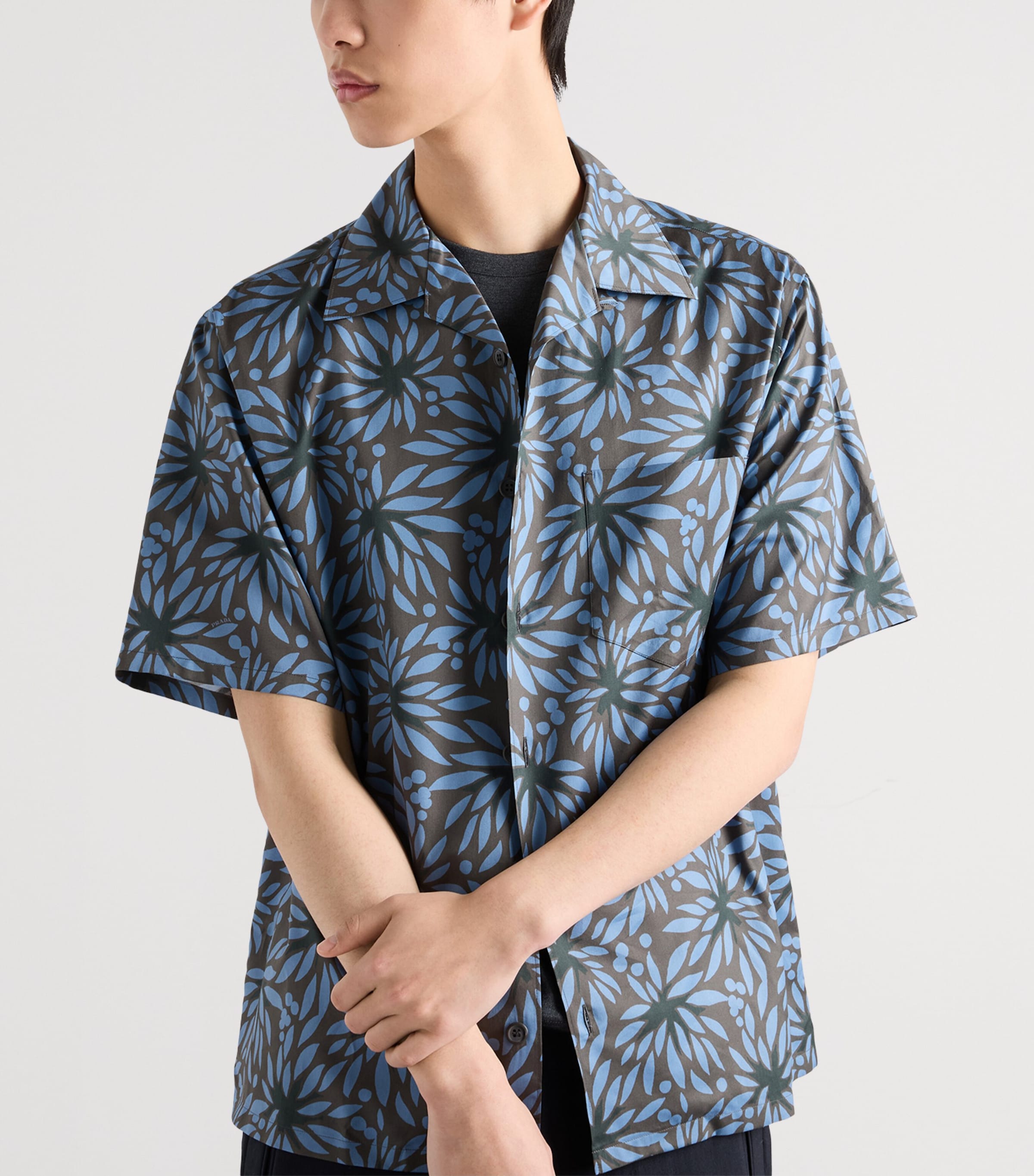 Prada Mens Cotton-Silk Bowling Shirt Grey Image 4