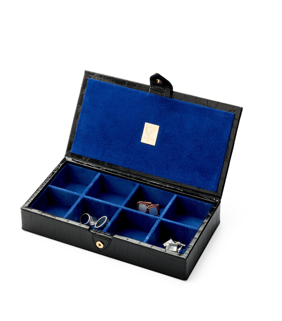 Croc-Embossed Leather Cufflink Box BLACK Image 2