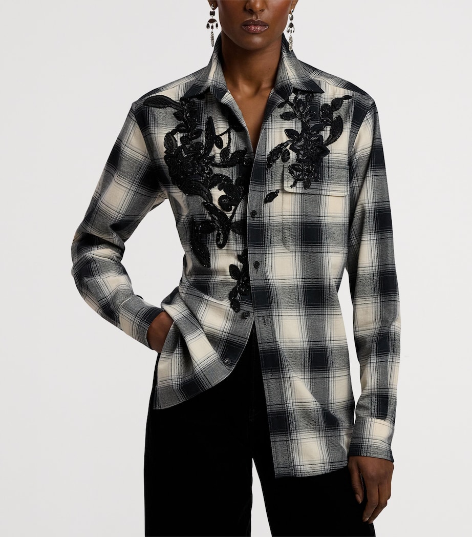 Cotton-Cashmere Embroidered Check Leeann Shirt BLACK/CREAM Image 10