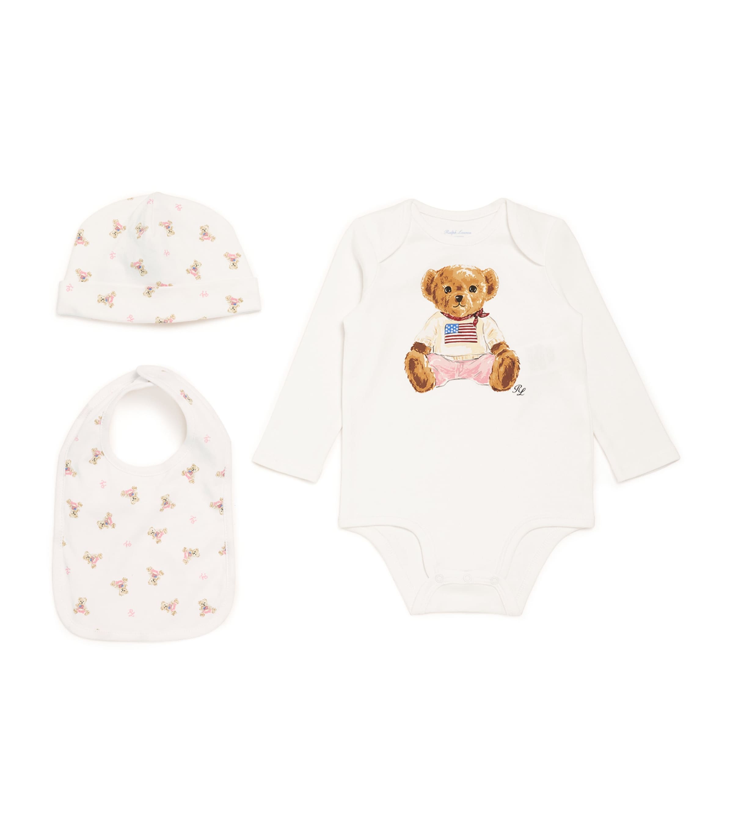 Polo Bear Bodysuit, Hat and Bib Gift Set (3-9 Months) WHITE MU Image 1