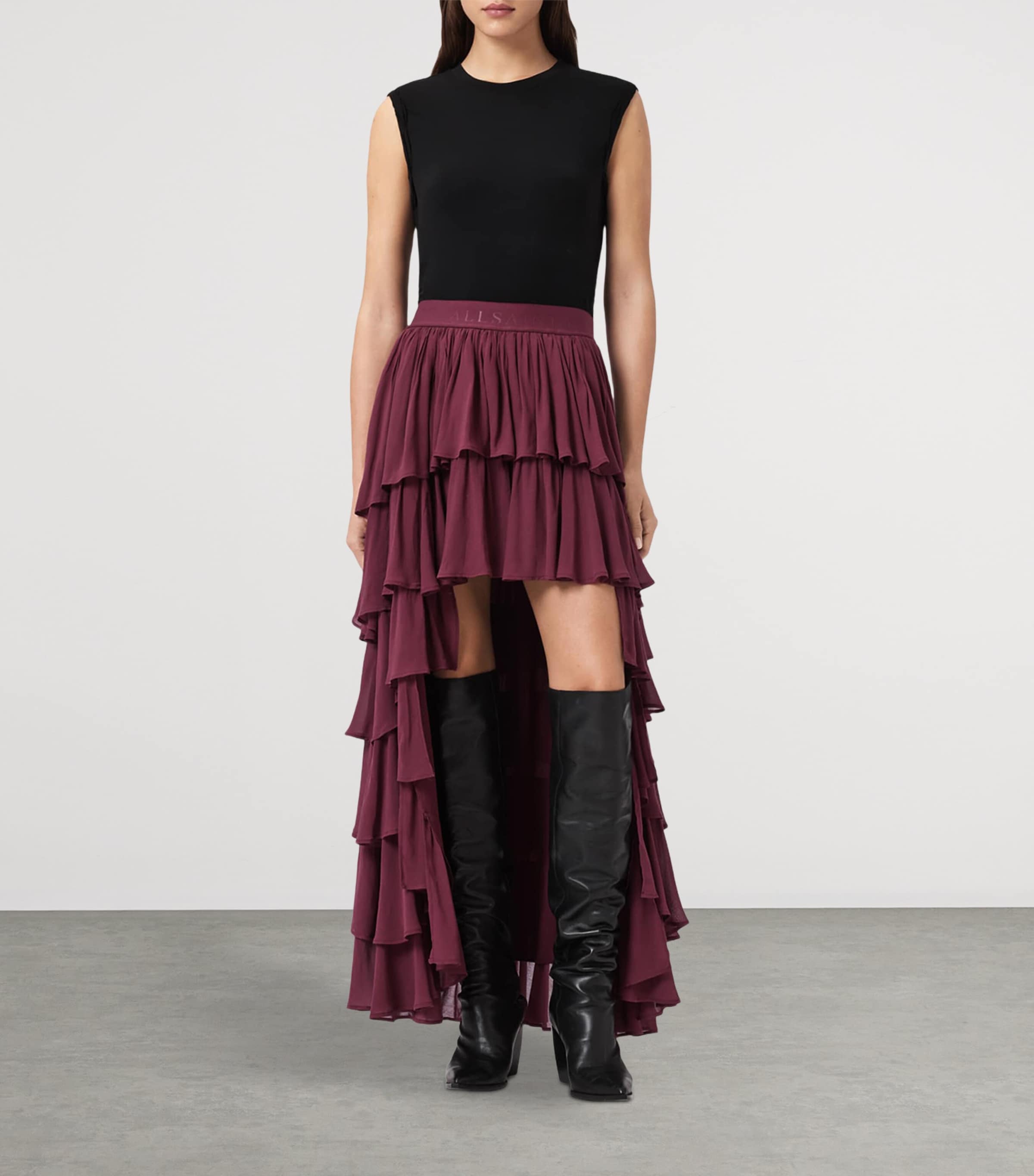 Ruffle Cavarly Maxi Skirt TAWNY PORT RED Image 2