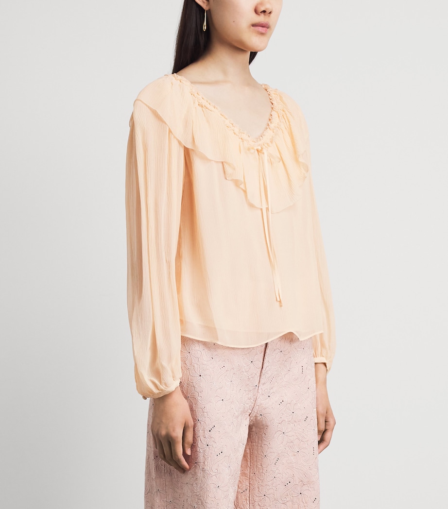 PAIGE Womens Plissé Michelina Blouse Light Peach Image 4
