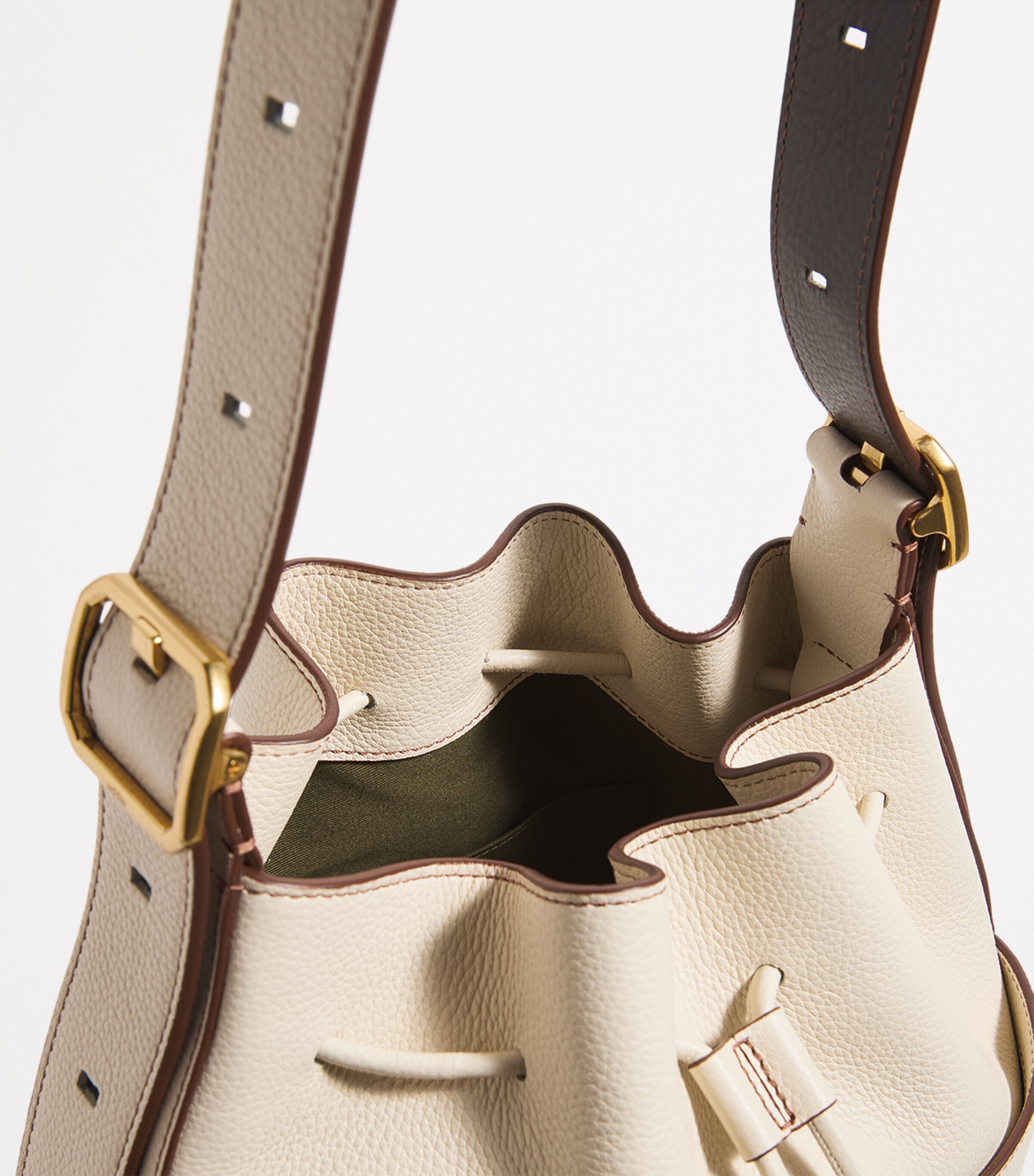 Leather Drawstring Bucket Bag BUTTERMILK Image 4