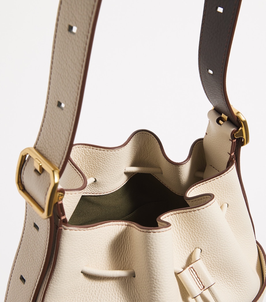 Leather Drawstring Bucket Bag BUTTERMILK Image 4