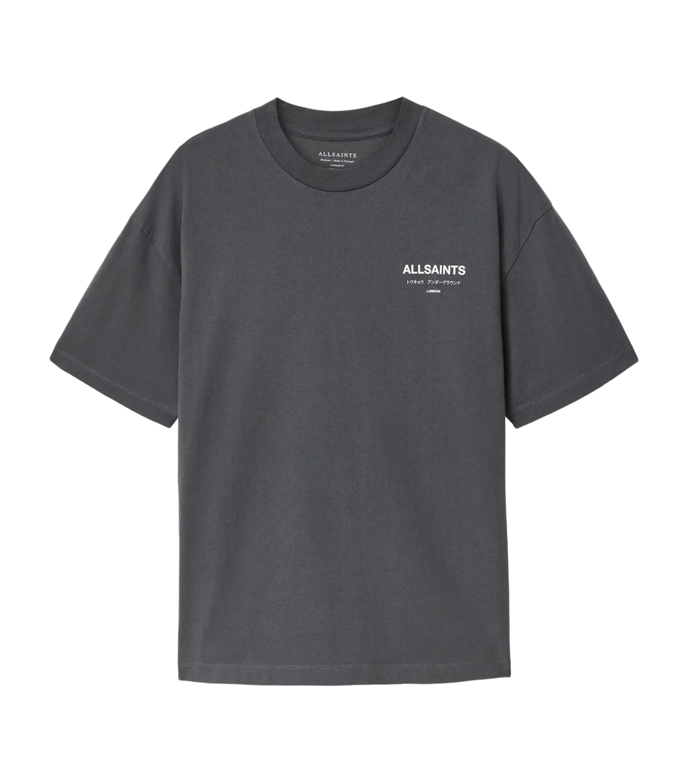 AllSaints Mens Organic Cotton Underground T-Shirt Dark Steel Blue Image 1
