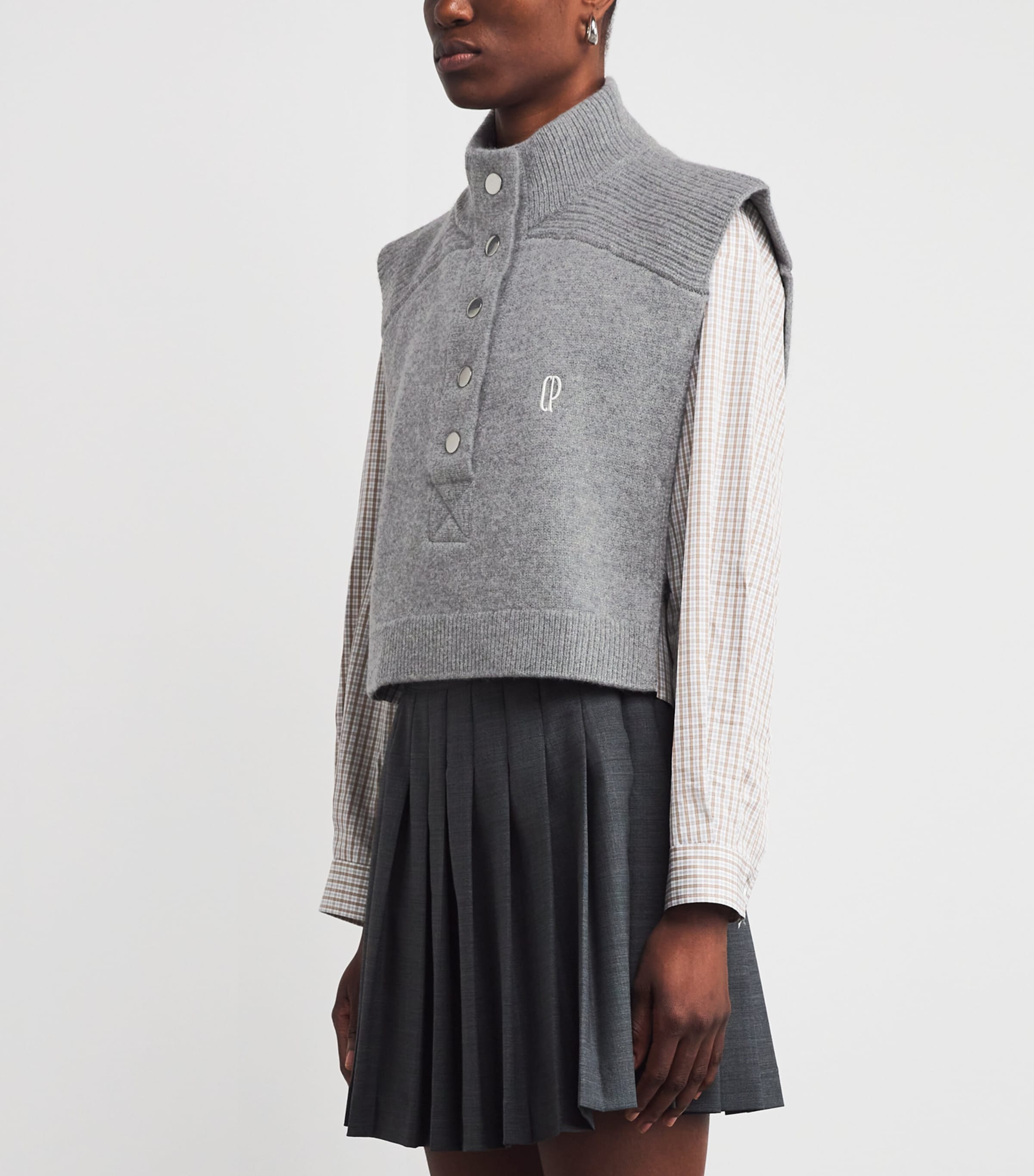 Wool Embroidered Sweater Vest MOTTLED GREY Image 3