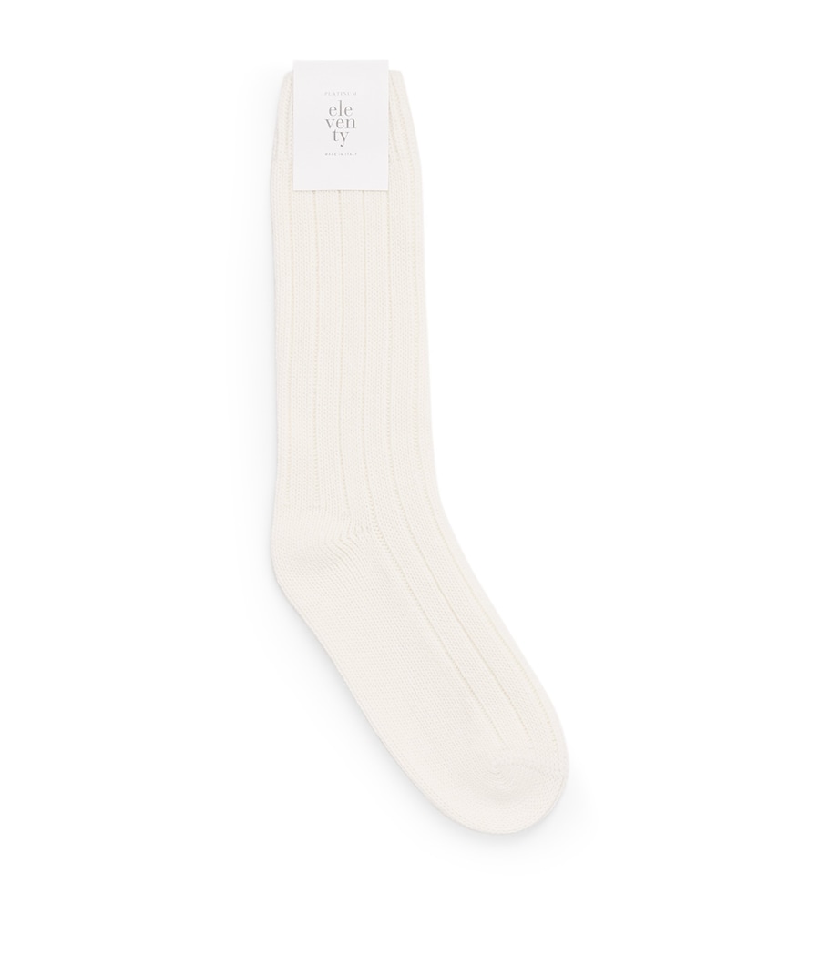 Eleventy Mens Wool-Cashmere Blend Ribbed Socks Bianco Image 1