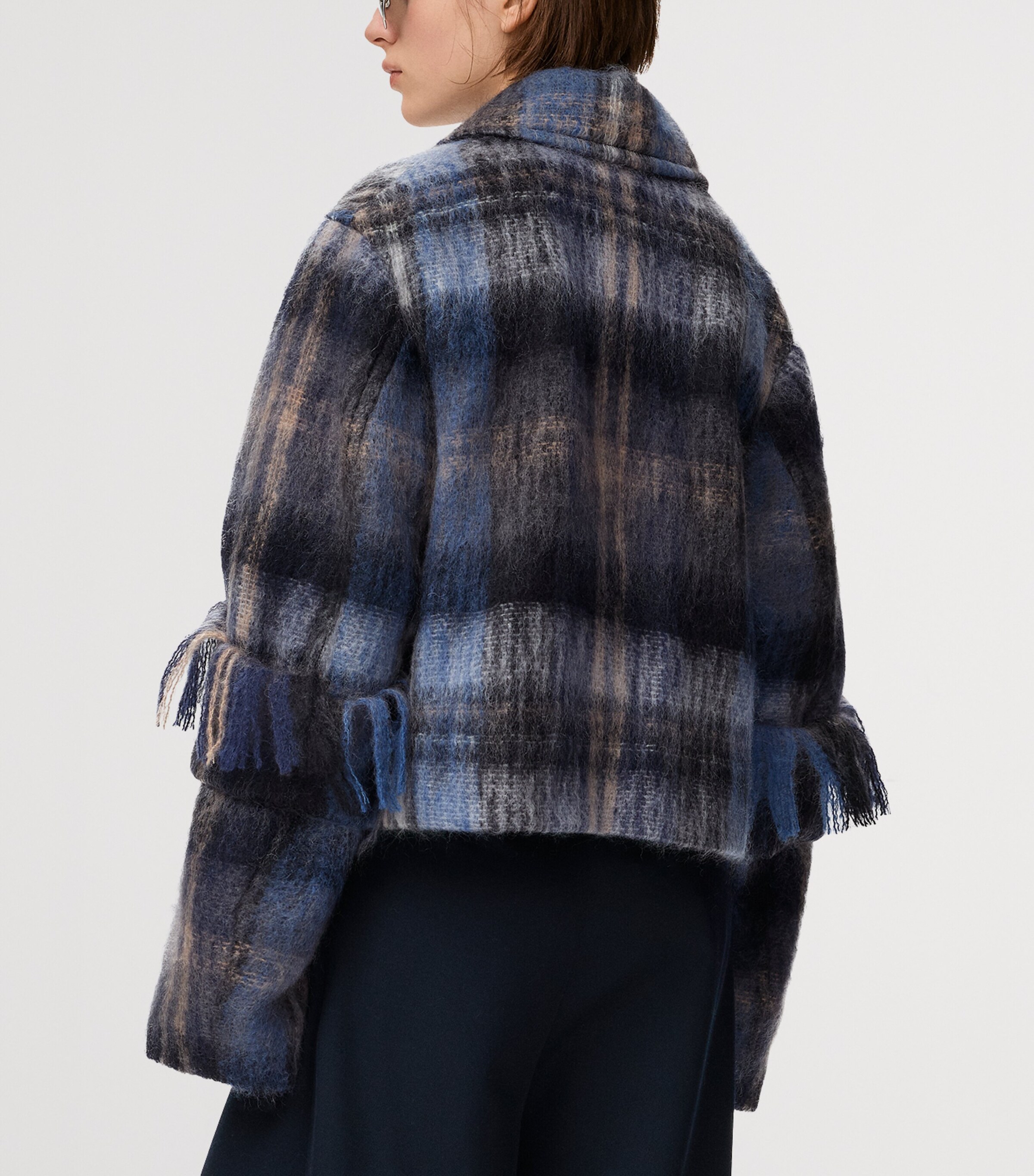 Mohair-Wool Scarf-Detail Check Coat BLUE/MULTICOLOR Image 5