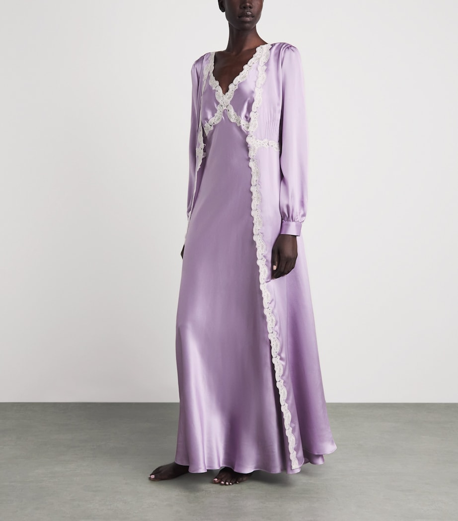 Loretta Caponi Womens Silk-Lace Pucci Long Robe Lilac Image 2