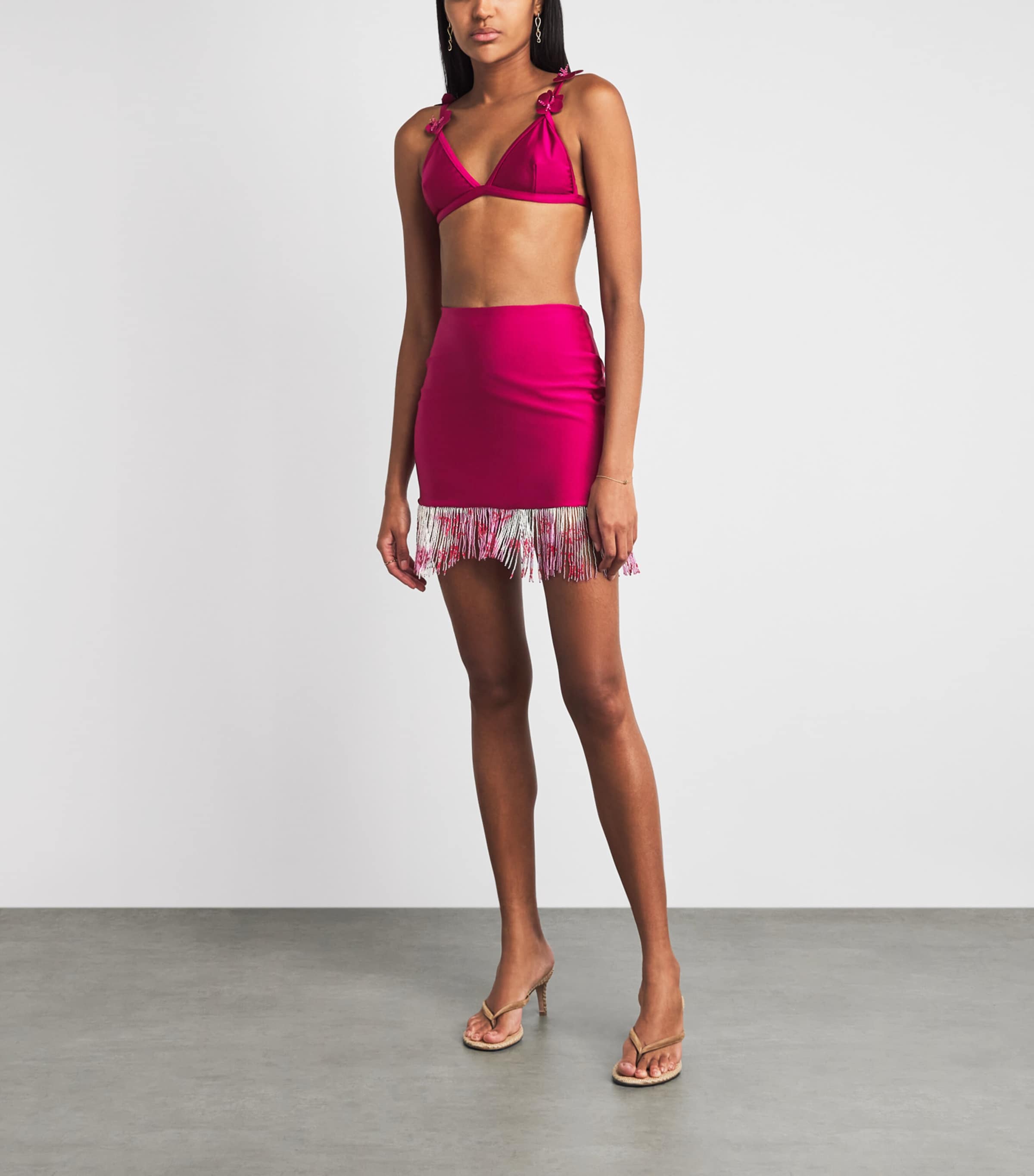 PatBO Womens Beaded Fringe Mini Skirt Magenta Image 2
