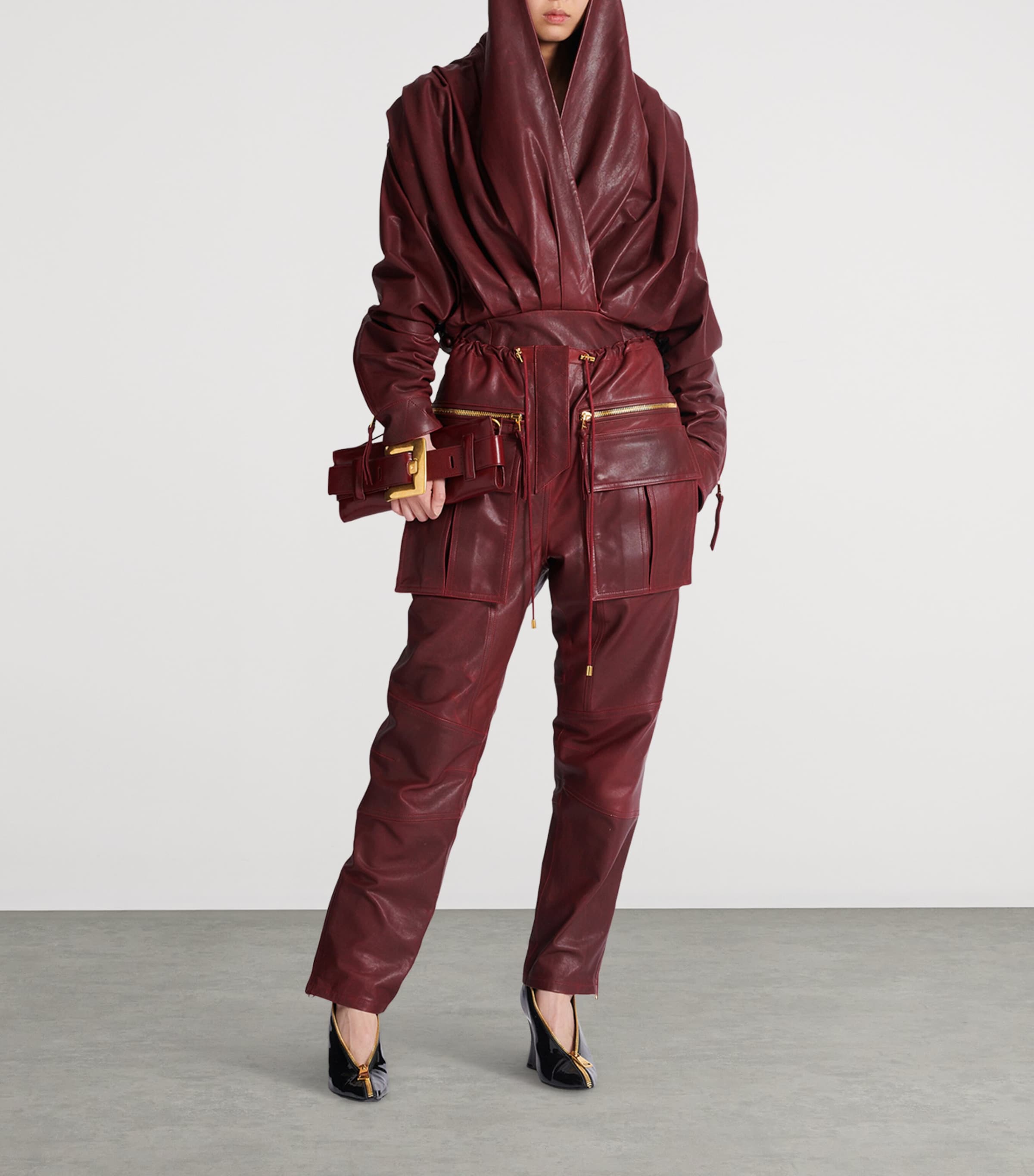 Leather Hooded Mini Dress 3AR AUBERGINE Image 2