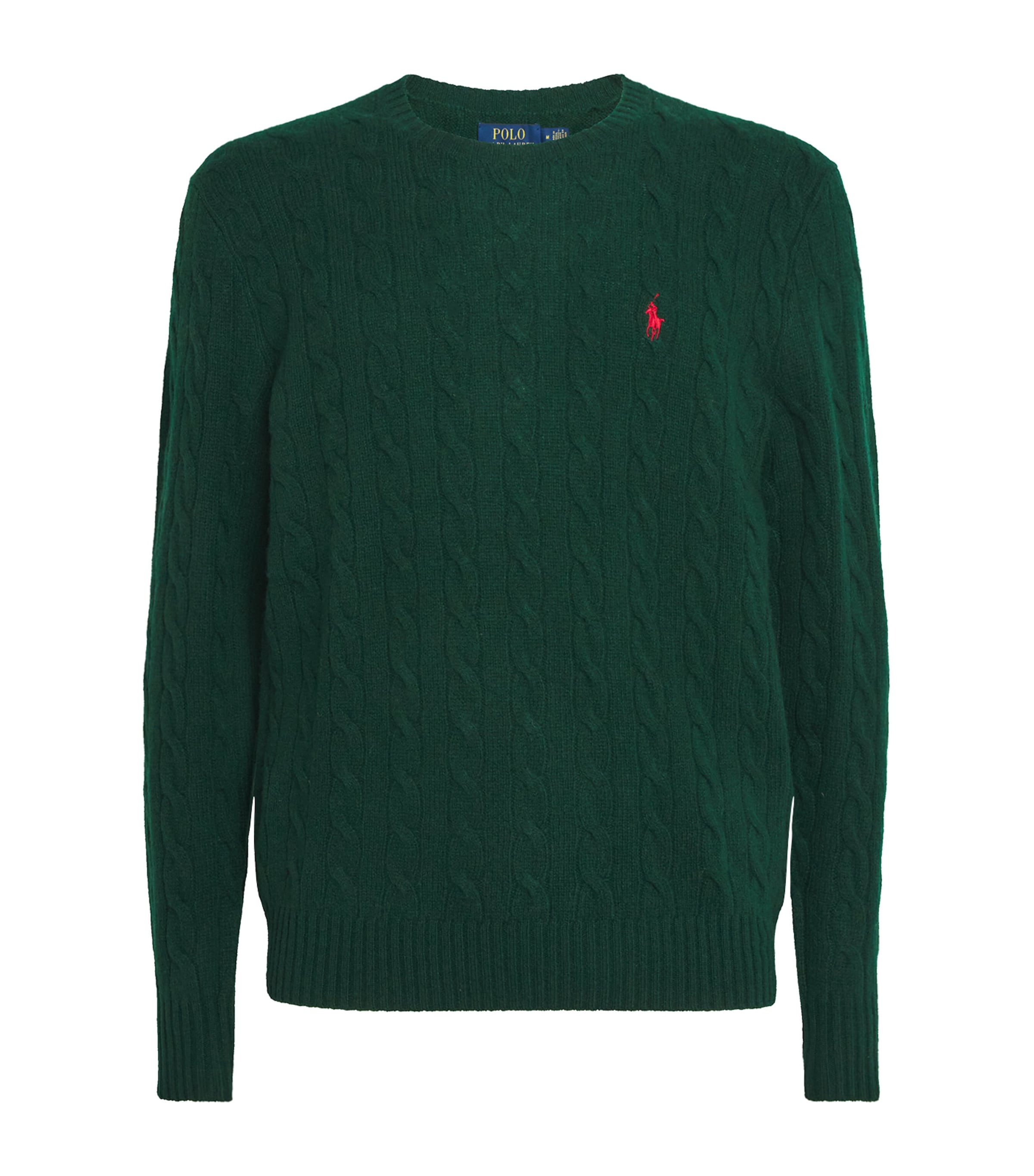 Wool-Cashmere Cable-Knit Polo Pony Sweater GREEN Image 1