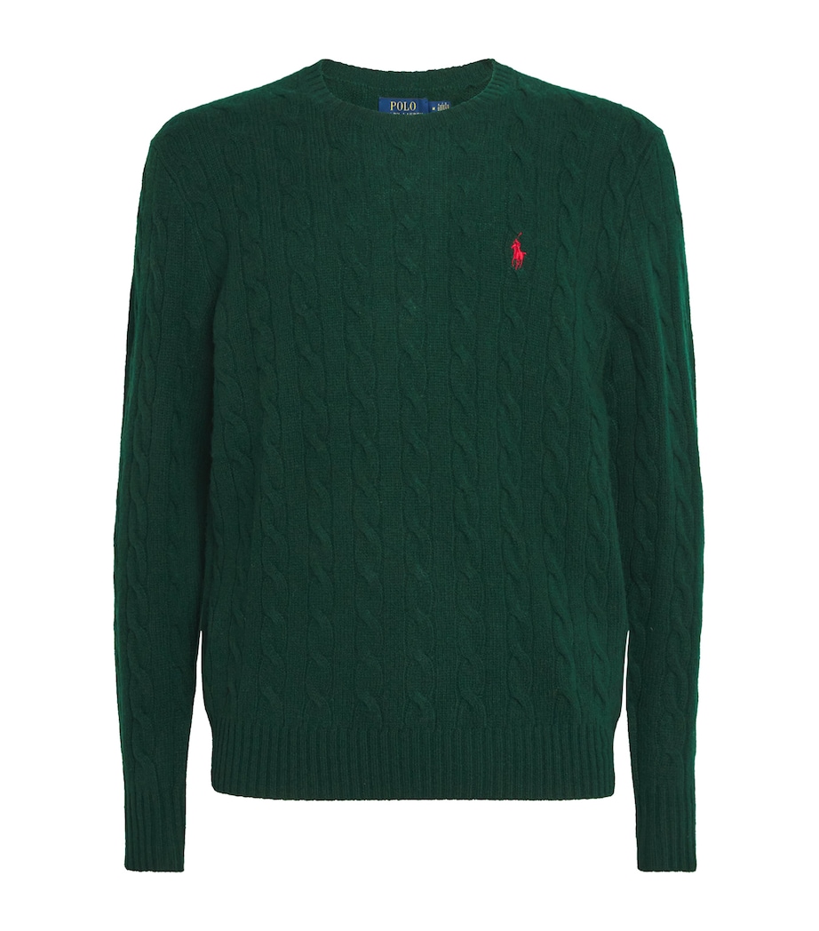 Wool-Cashmere Cable-Knit Polo Pony Sweater GREEN Image 1