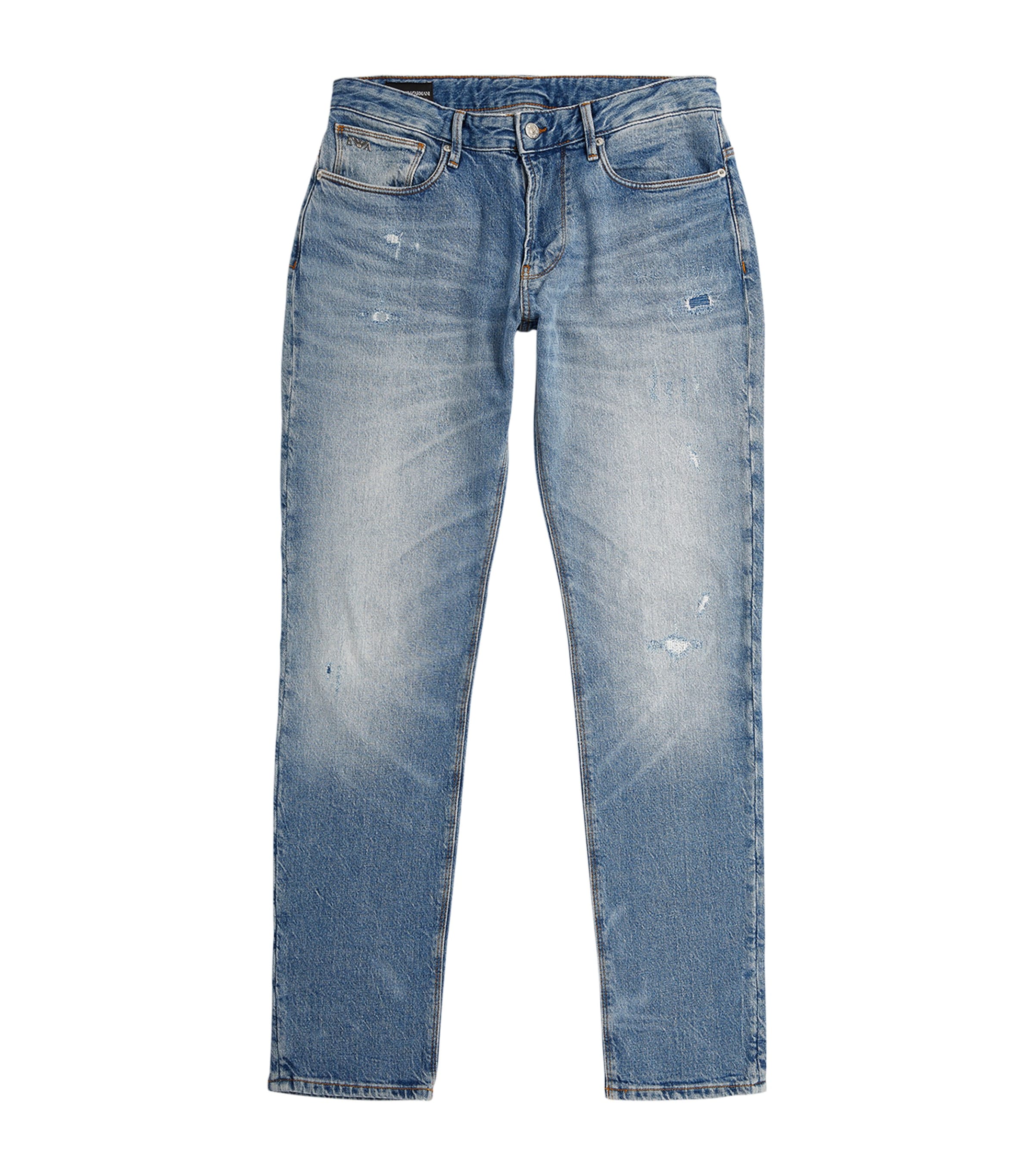 Shop Emporio Armani Distressed Mid-rise Slim Jeans In Blue