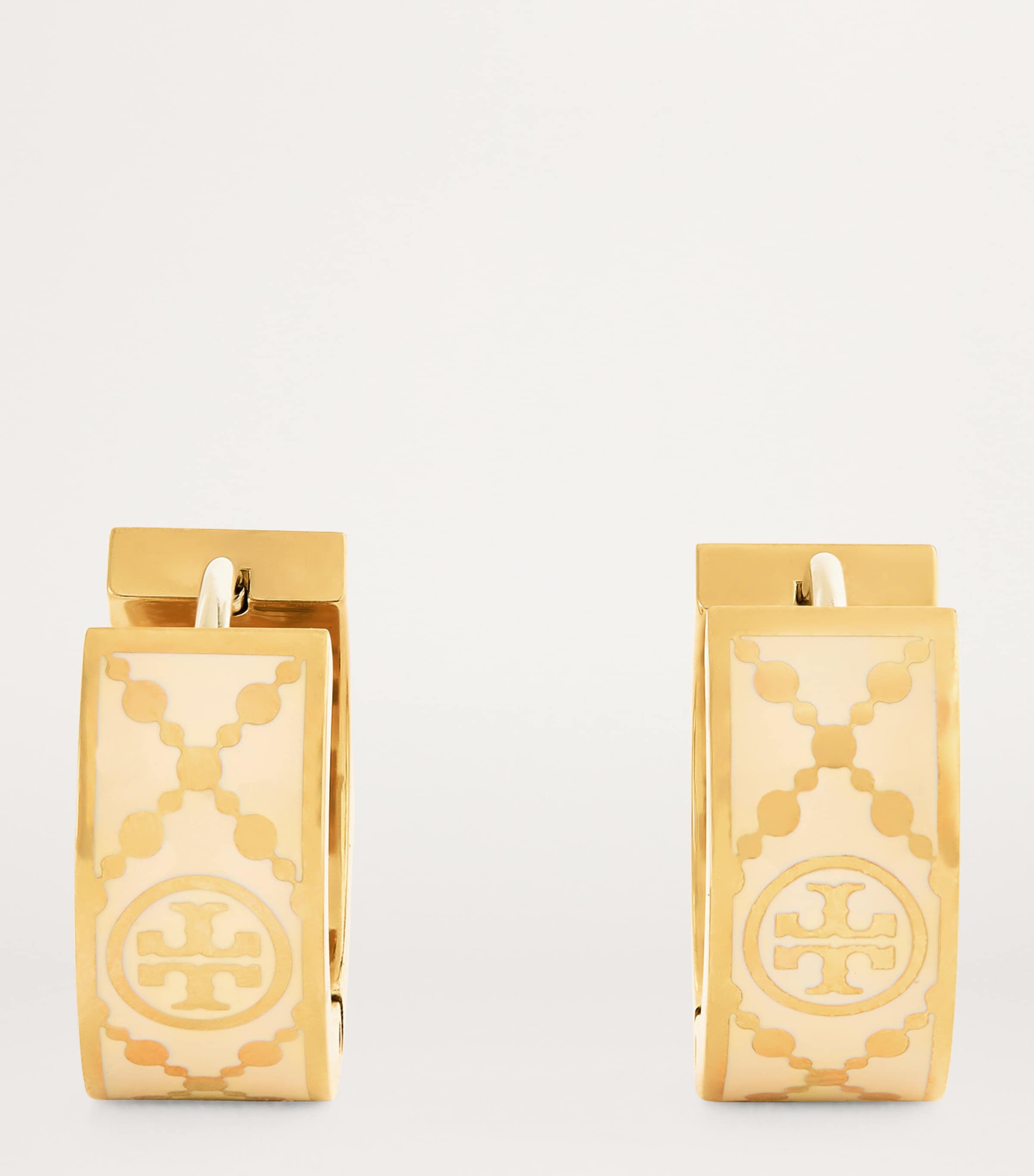 Small Double T Monogram Hoop Earrings TORY GLD / NW IVRY Image 3