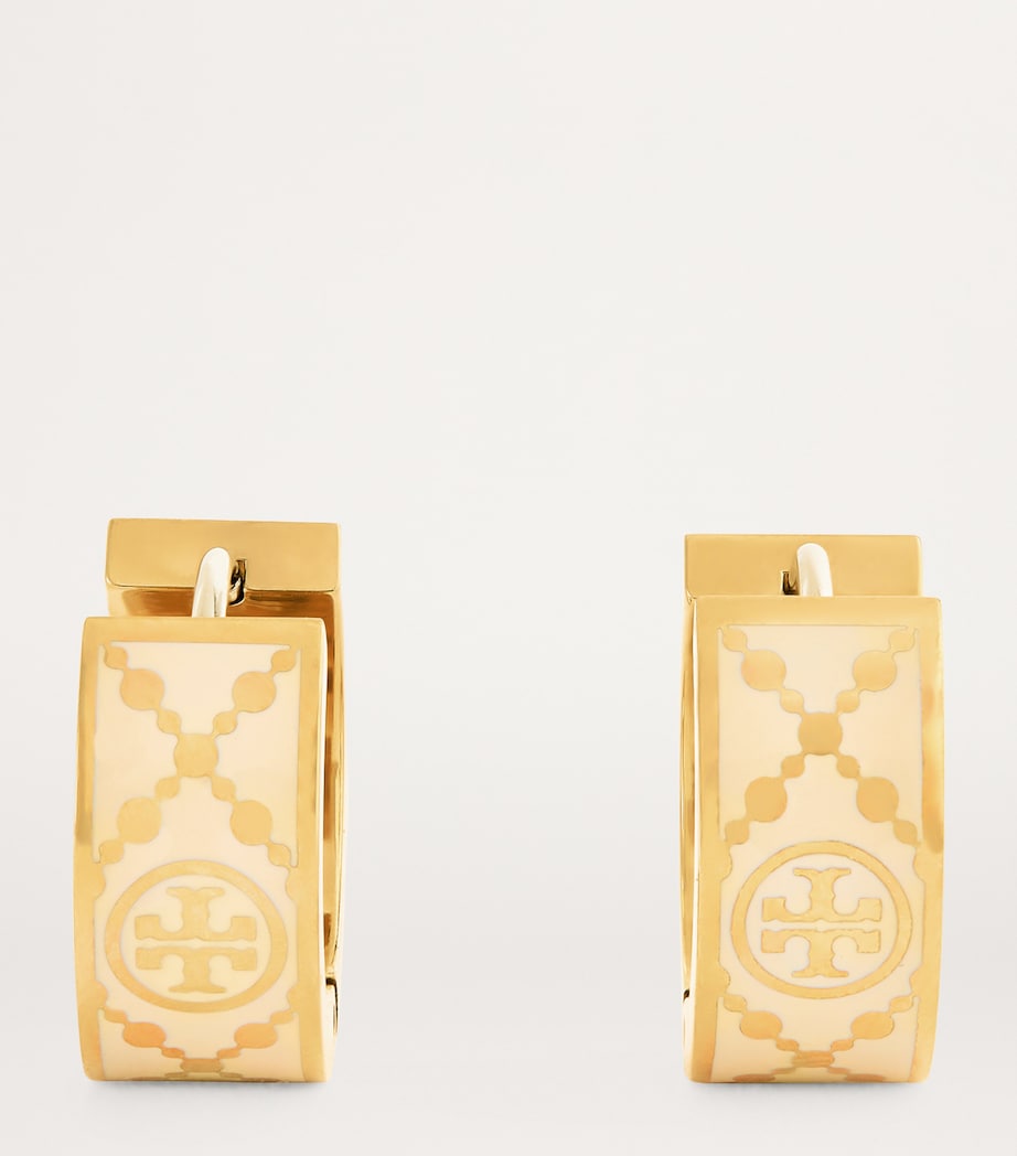 Small Double T Monogram Hoop Earrings TORY GLD / NW IVRY Image 3