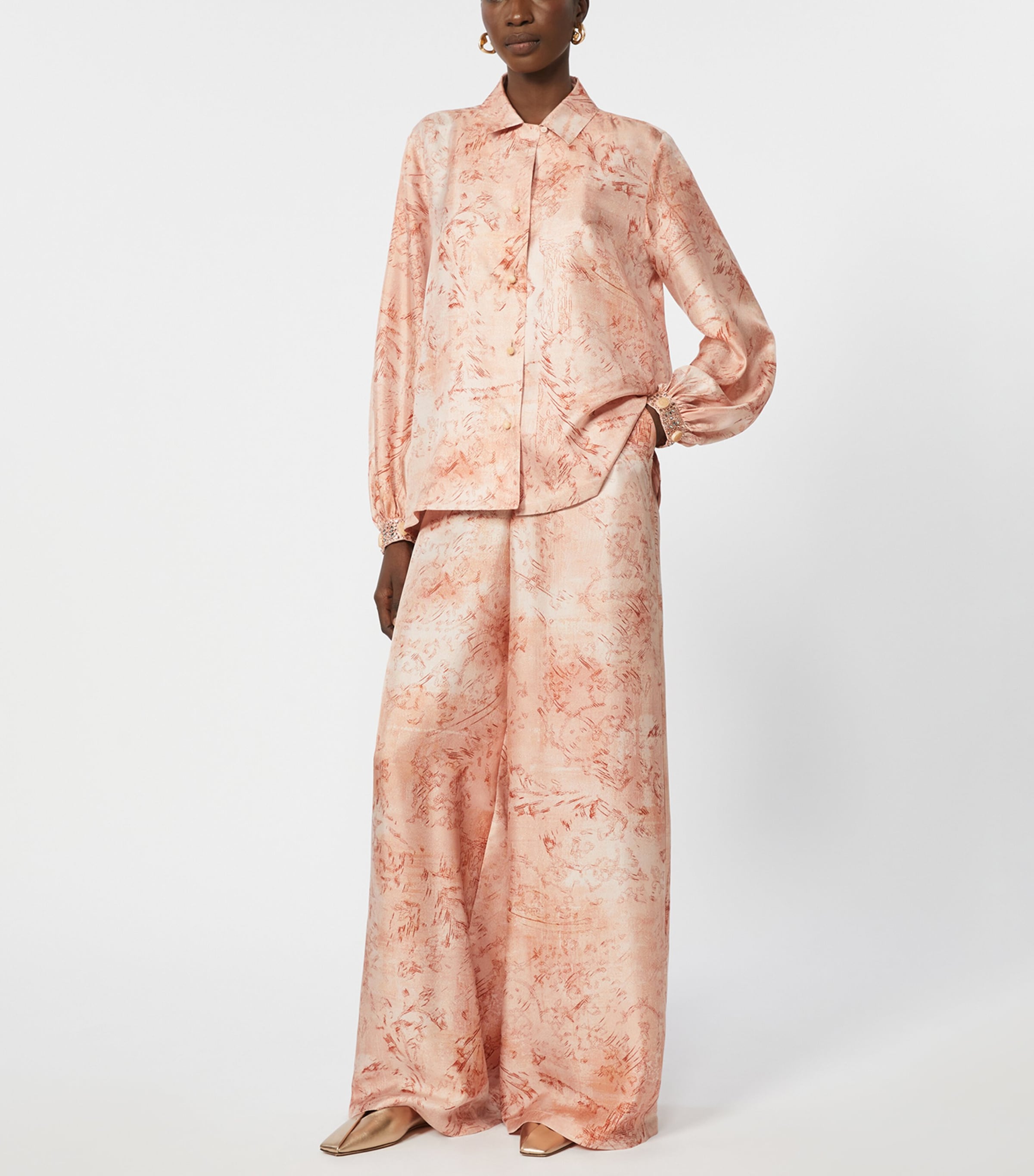 Silk Printed Wide-Leg Trousers PINK Image 2