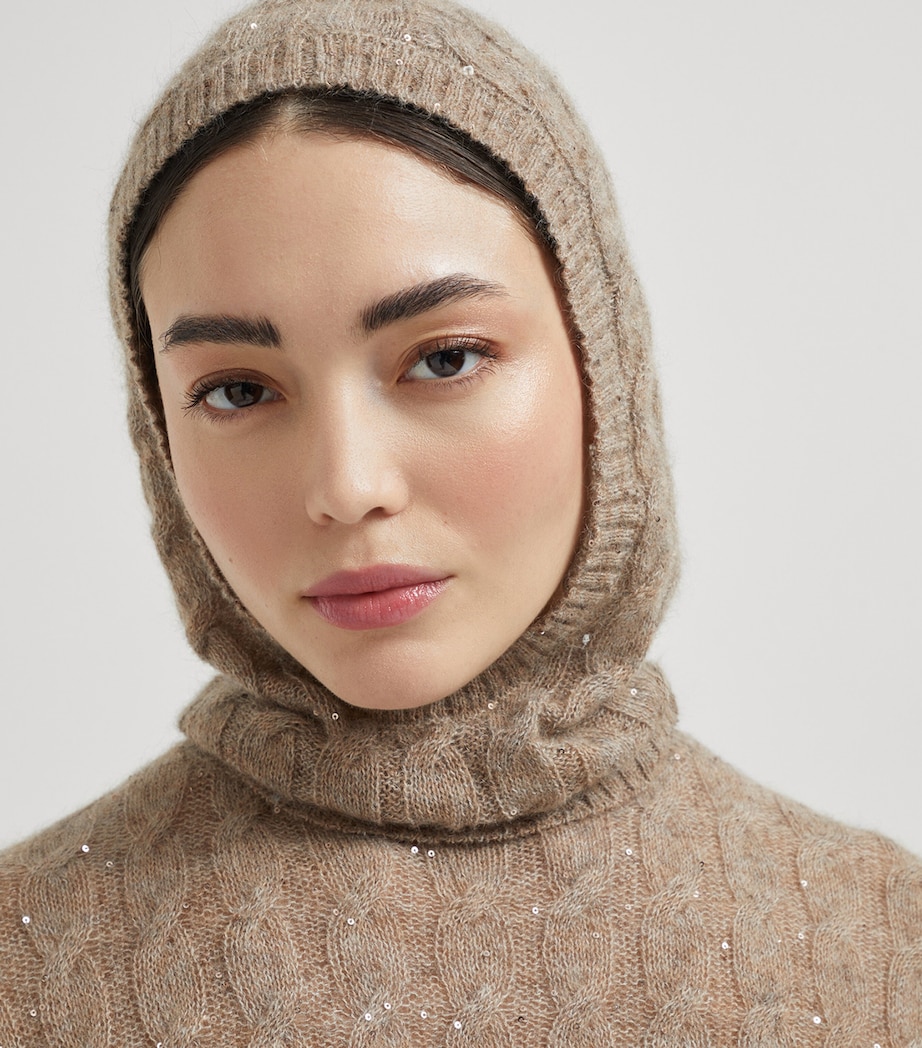 Mohair-Blend Dazzling Hooded Sweater C3592 Image 2