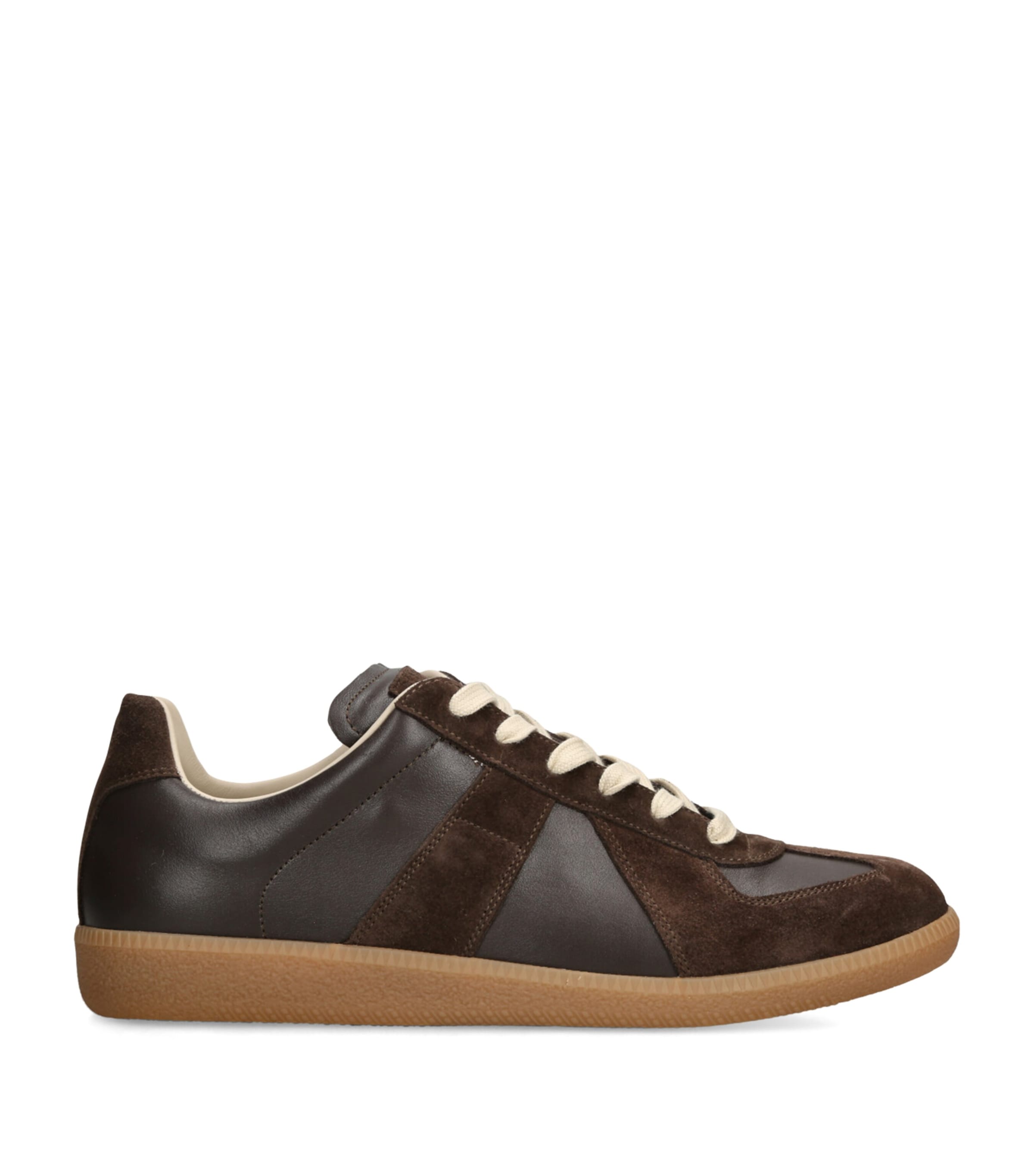 Maison Margiela Low-top Sneakers Featuring Suede Panels In Brown