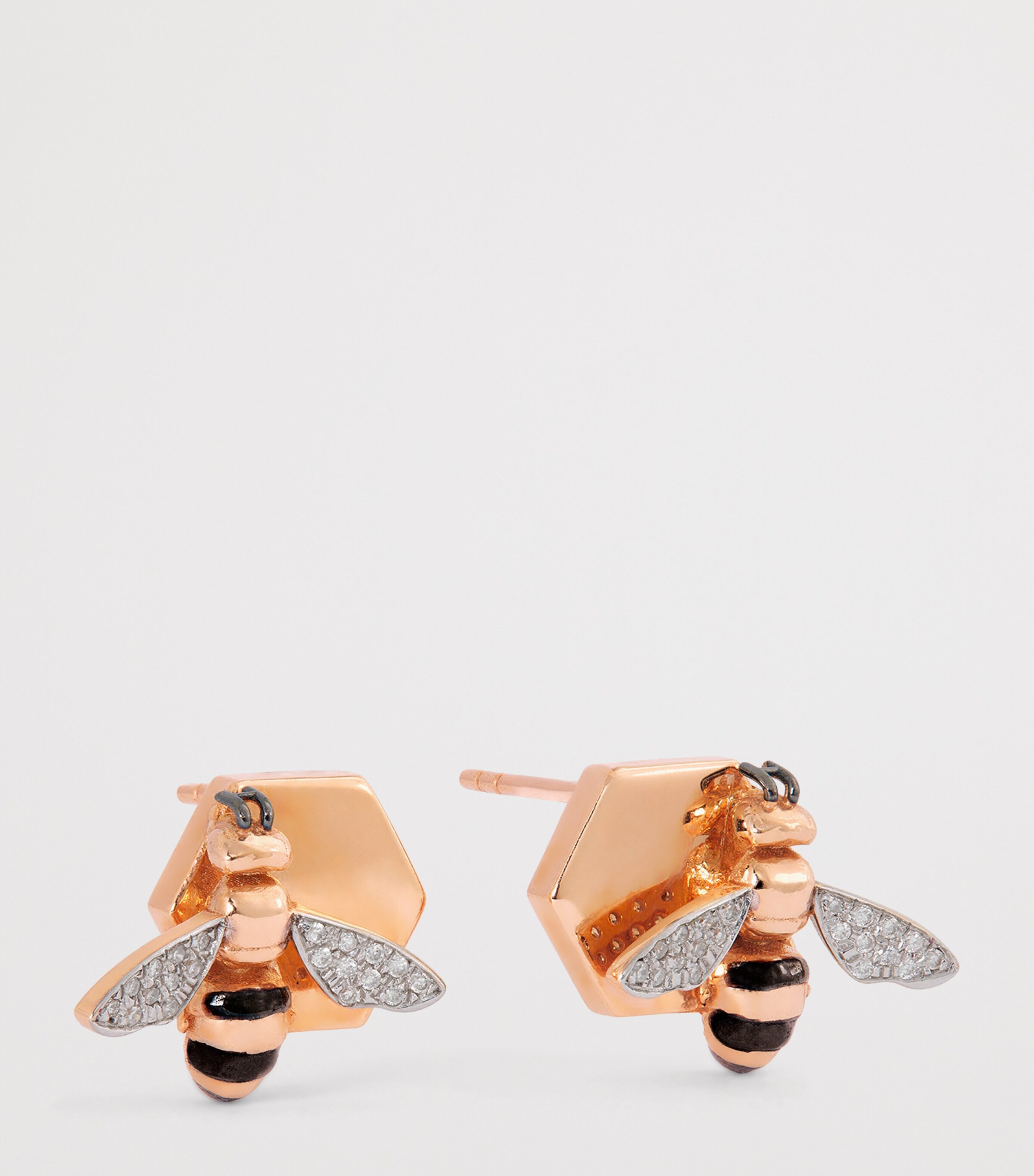 Rose Gold and Diamond Honeycomb Bee Earrings ROSE GOLD Image 3