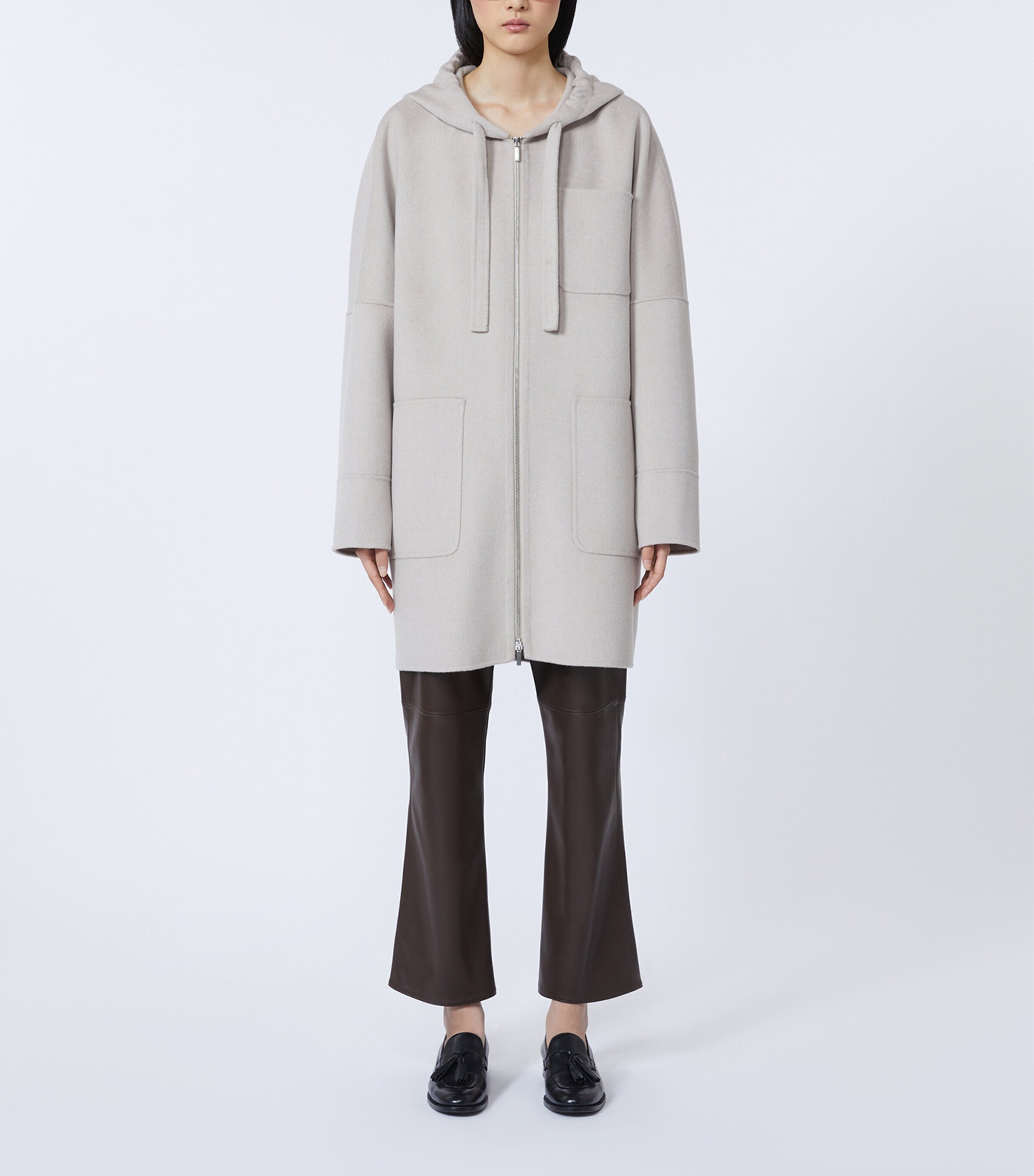 Max Mara Womens Virgin Wool Hooded Coat Beige Image 3
