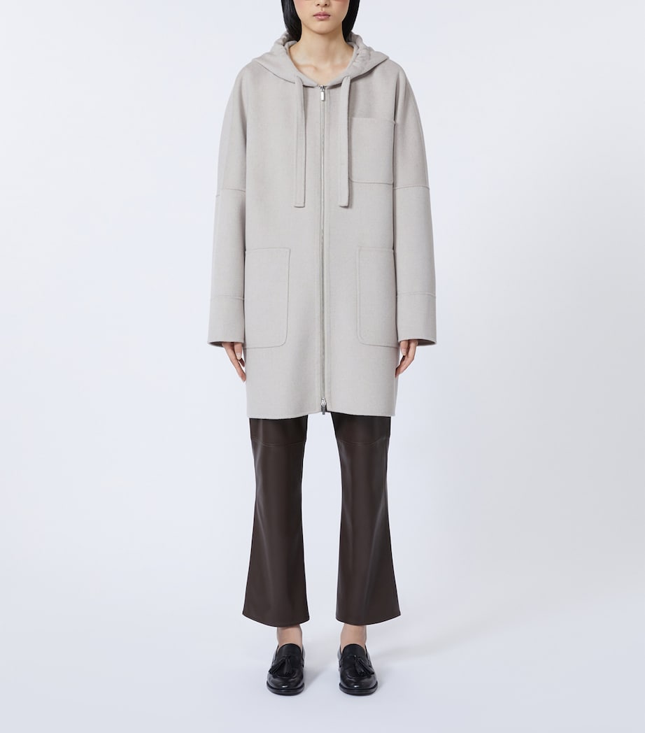 Max Mara Womens Virgin Wool Hooded Coat Beige Image 3