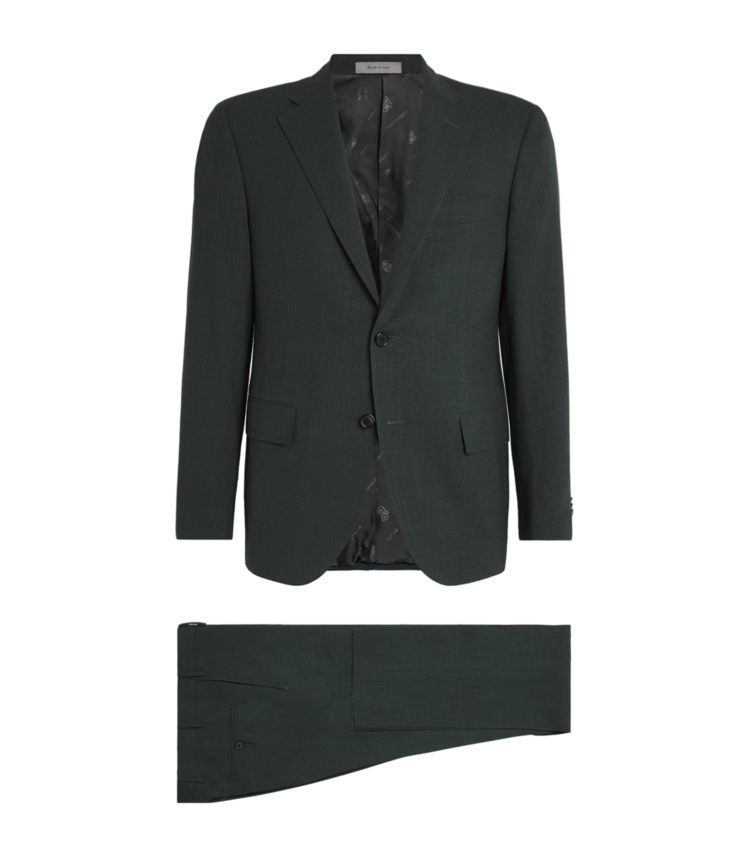 Corneliani Virgin Wool-Silk-Linen Academy Soft 2-Piece Suit Green Coloured