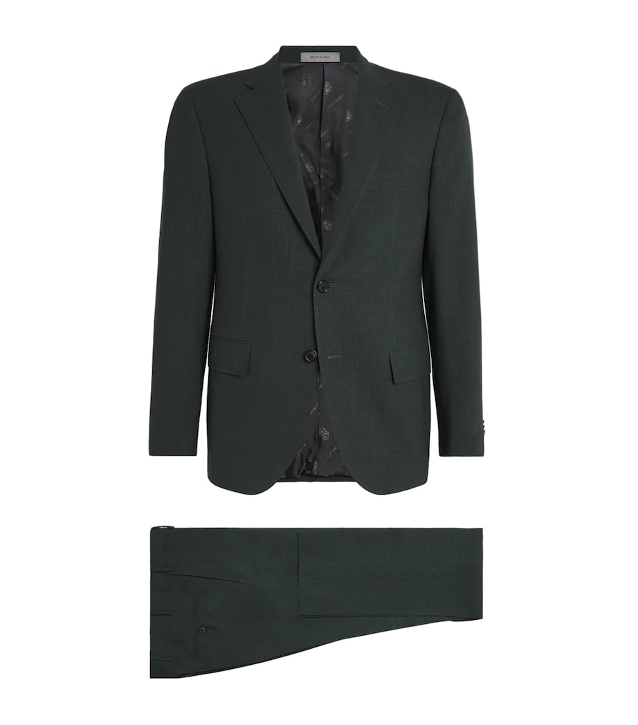 Corneliani Mens Virgin Wool-Silk-Linen Academy Soft 2-Piece Suit Green Coloured Image 1