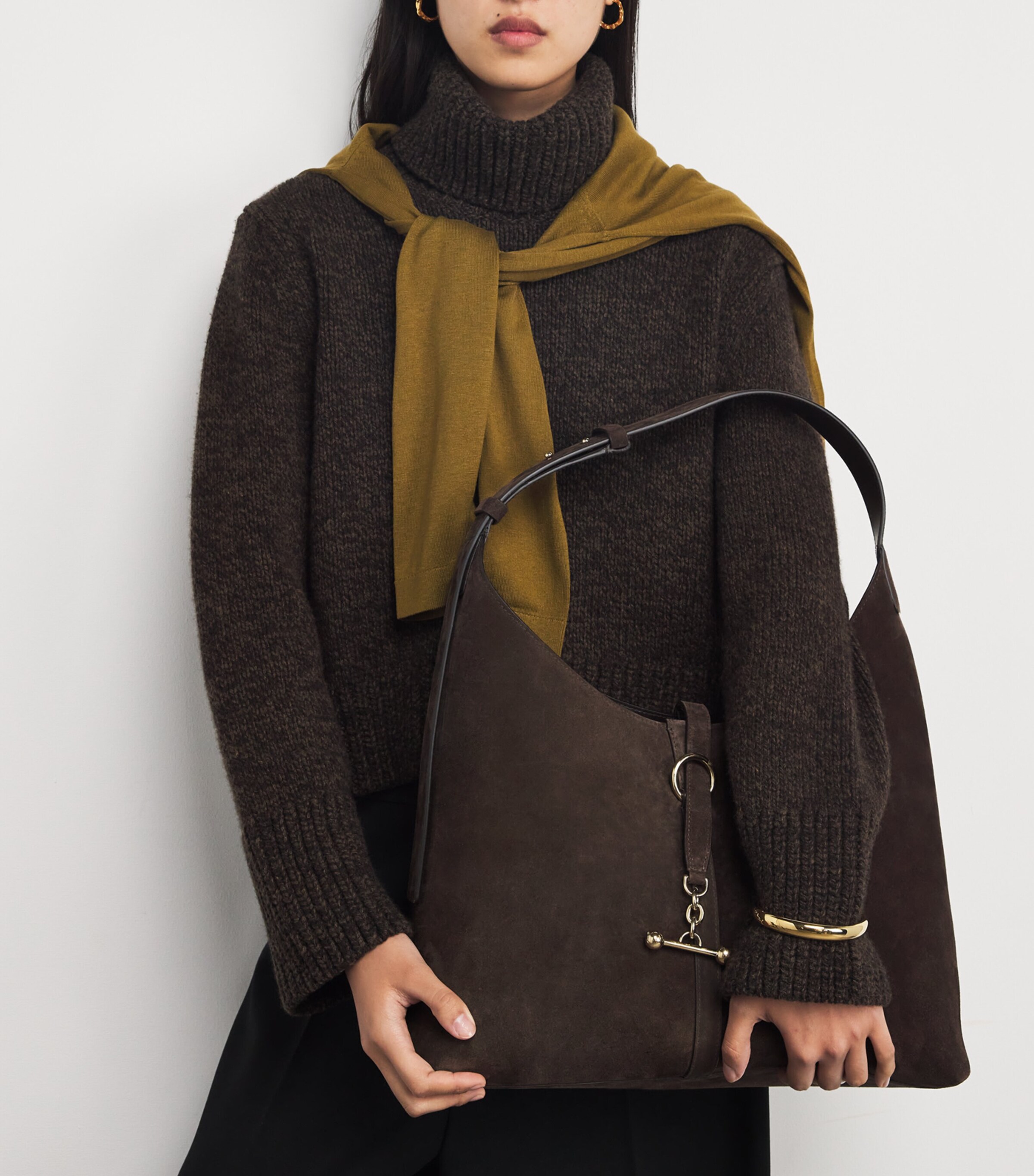 Strathberry Womens Maxi Suede Kite Shoulder Bag Dark Chocolate Image 5