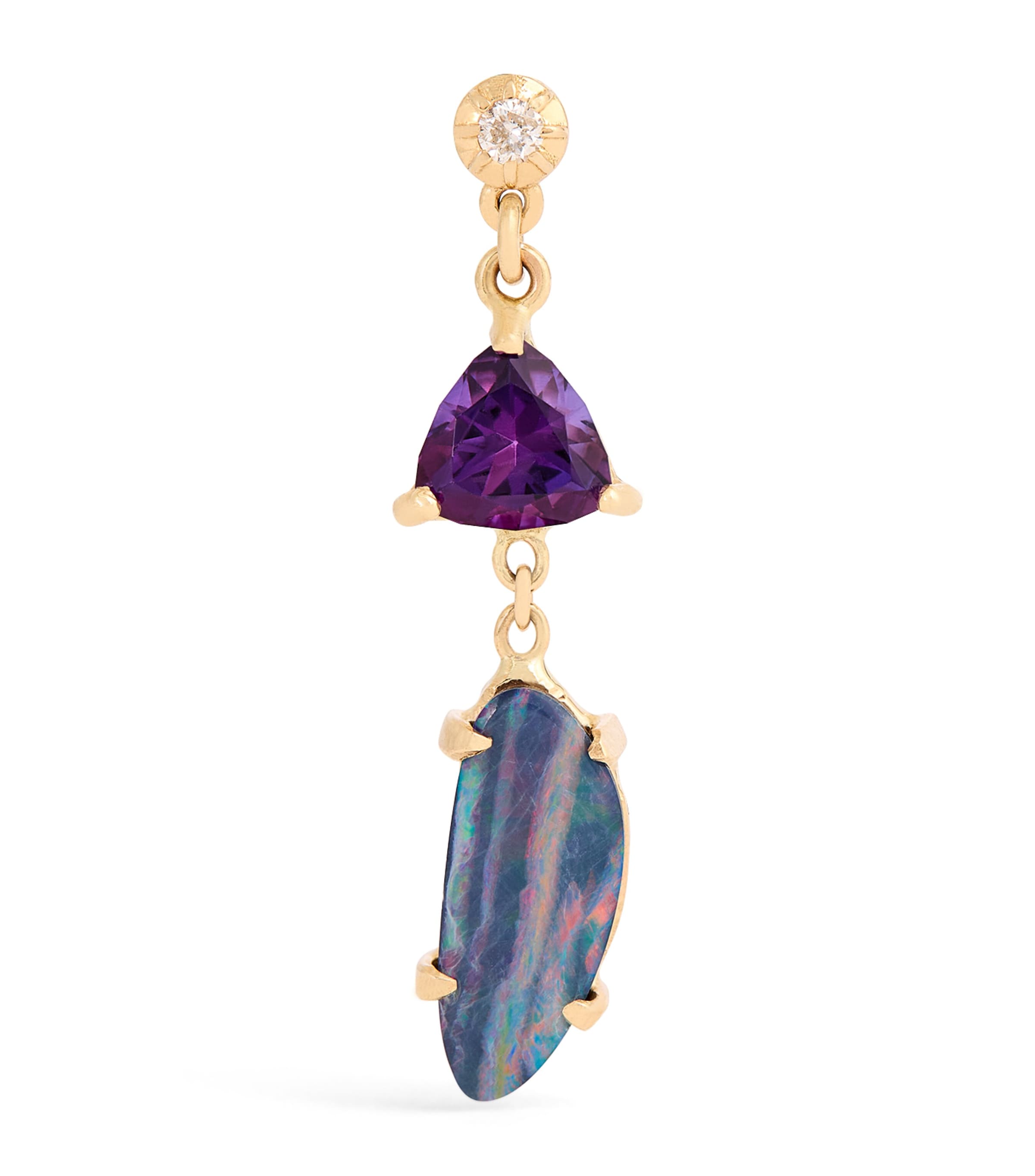 Shop Jacquie Aiche Yellow Gold, Diamond, Amethyst And Opal Sophia Single Drop Earring