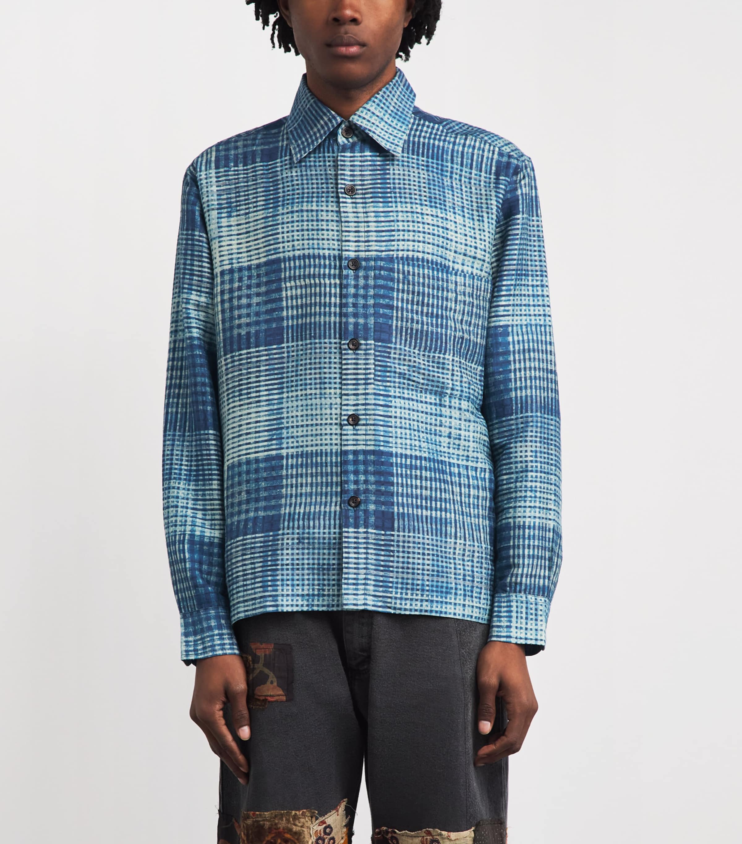 Kartik Research Mens Silk Check Shirt Green/ Black/ Moss Image 4