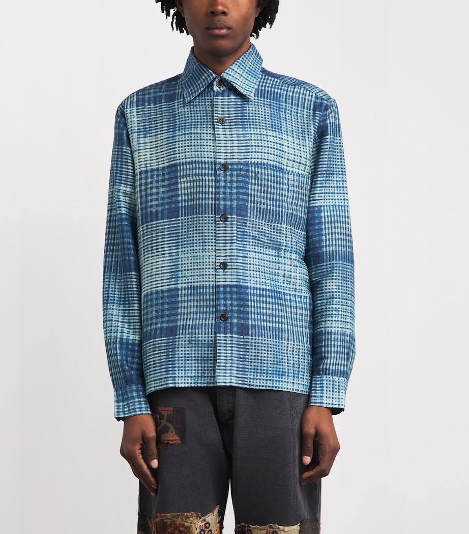 Kartik Research Mens Silk Check Shirt Green/ Black/ Moss Image 4