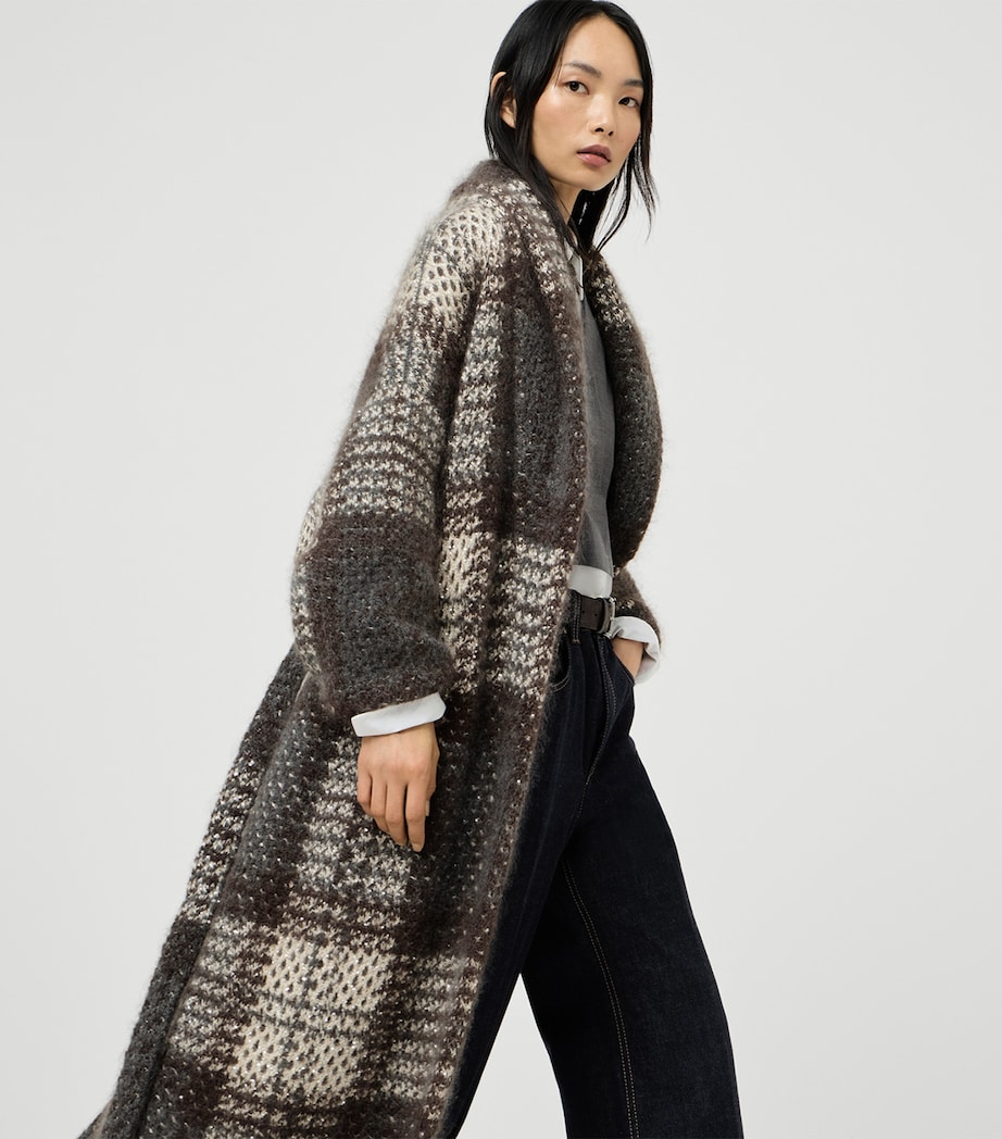 Brunello Cucinelli Womens Tartan Longline Coat Beige+grey Image 2