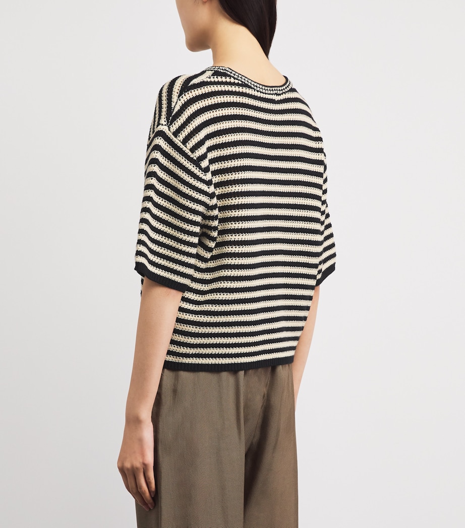 ANINE BING Womens Crochet Stripe Theo Sweater White/black Image 5
