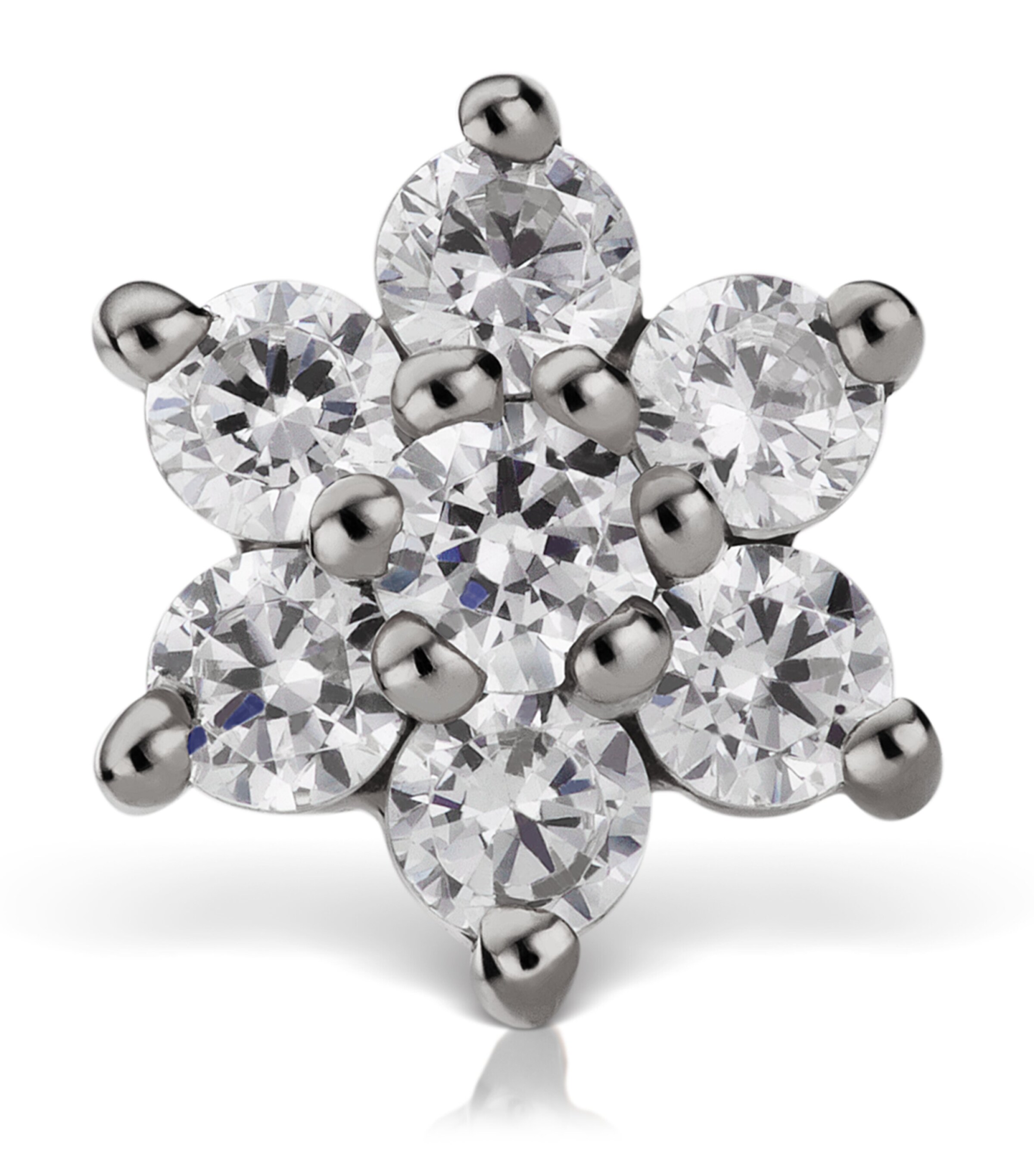 White Gold Diamond Flower Threaded Stud Earring (7mm) WHITE GOLD Image 3