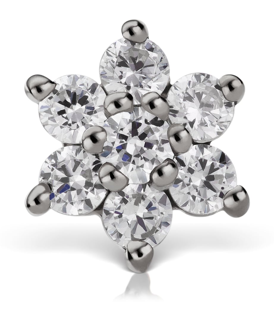 White Gold Diamond Flower Threaded Stud Earring (7mm) WHITE GOLD Image 3