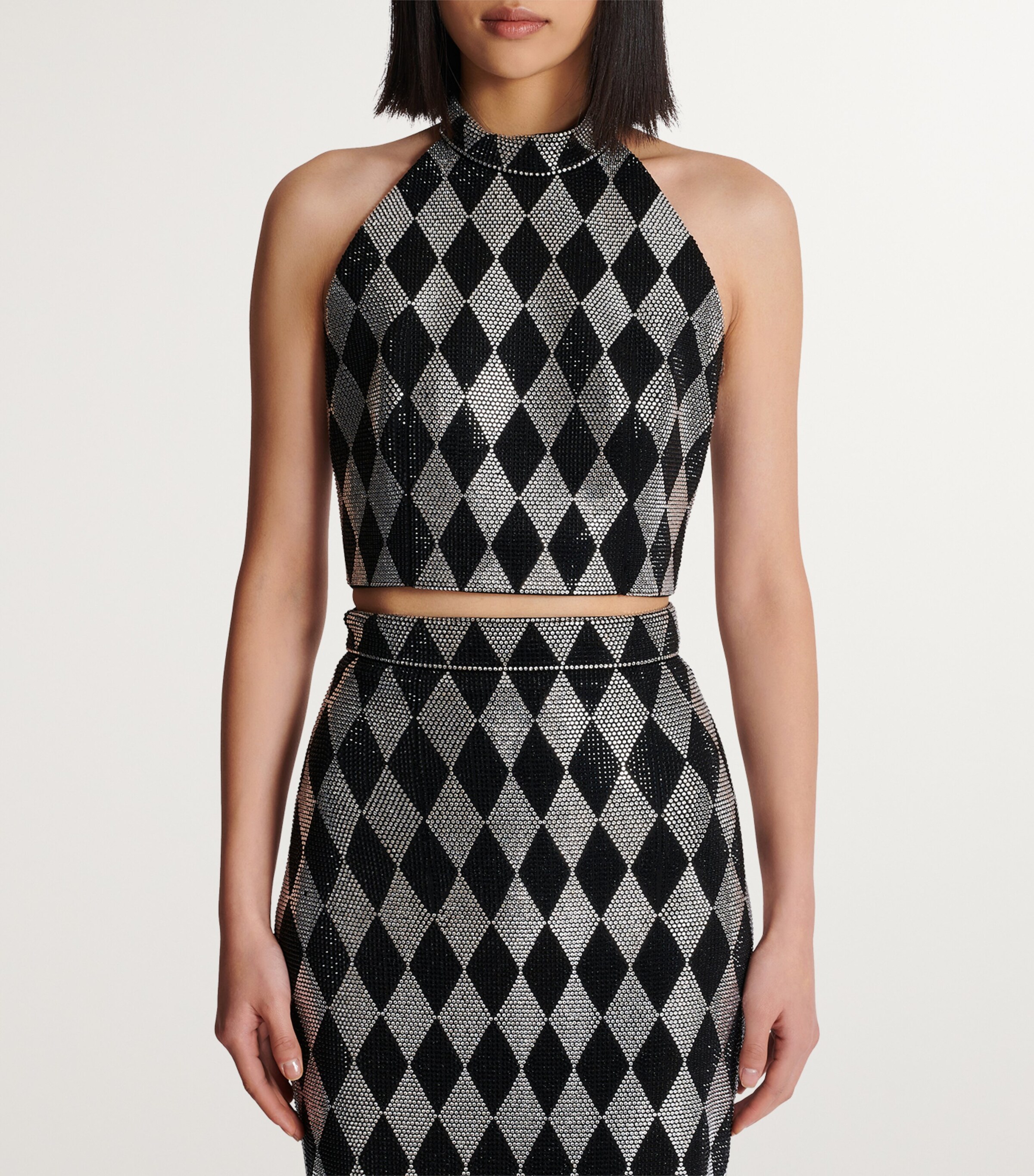 Balmain Womens Rhinestone Diamond Halterneck Top Eaw Noir/cristal Image 4