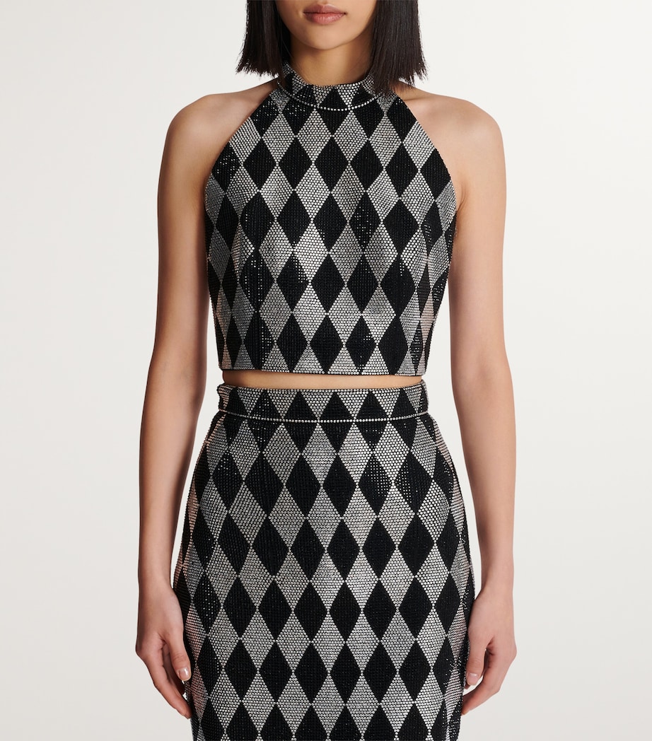 Balmain Womens Rhinestone Diamond Halterneck Top Eaw Noir/cristal Image 4