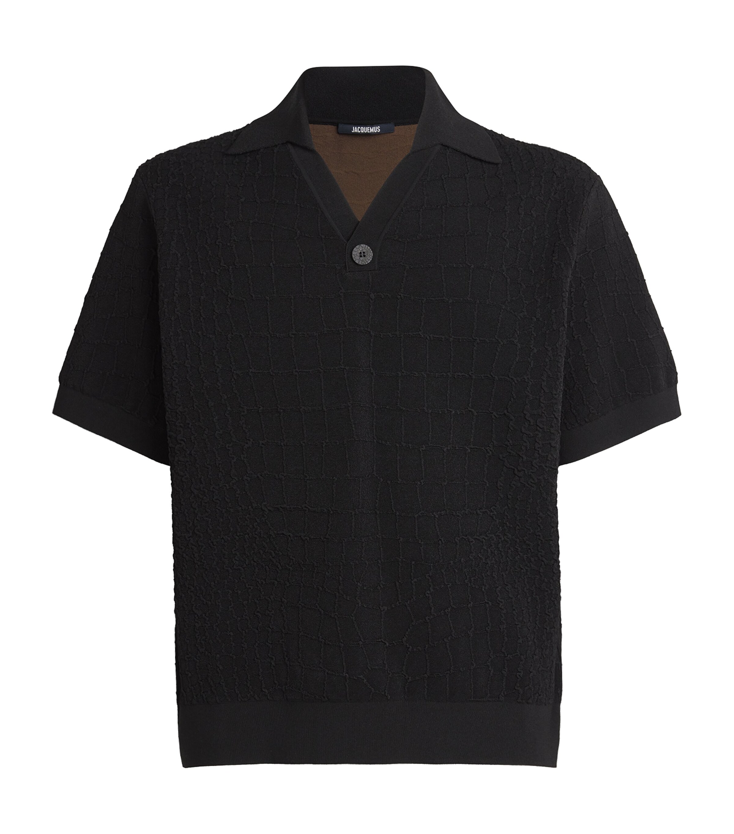 Jacquemus Mens Cotton Croc-Embossed Polo Shirt Black Image 1