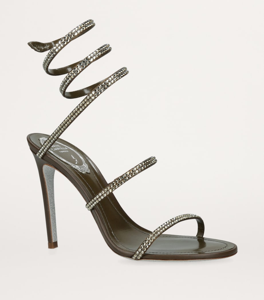 Leather Crystal-Embellished Cleo Sandals 105 DARK BROWN Image 3