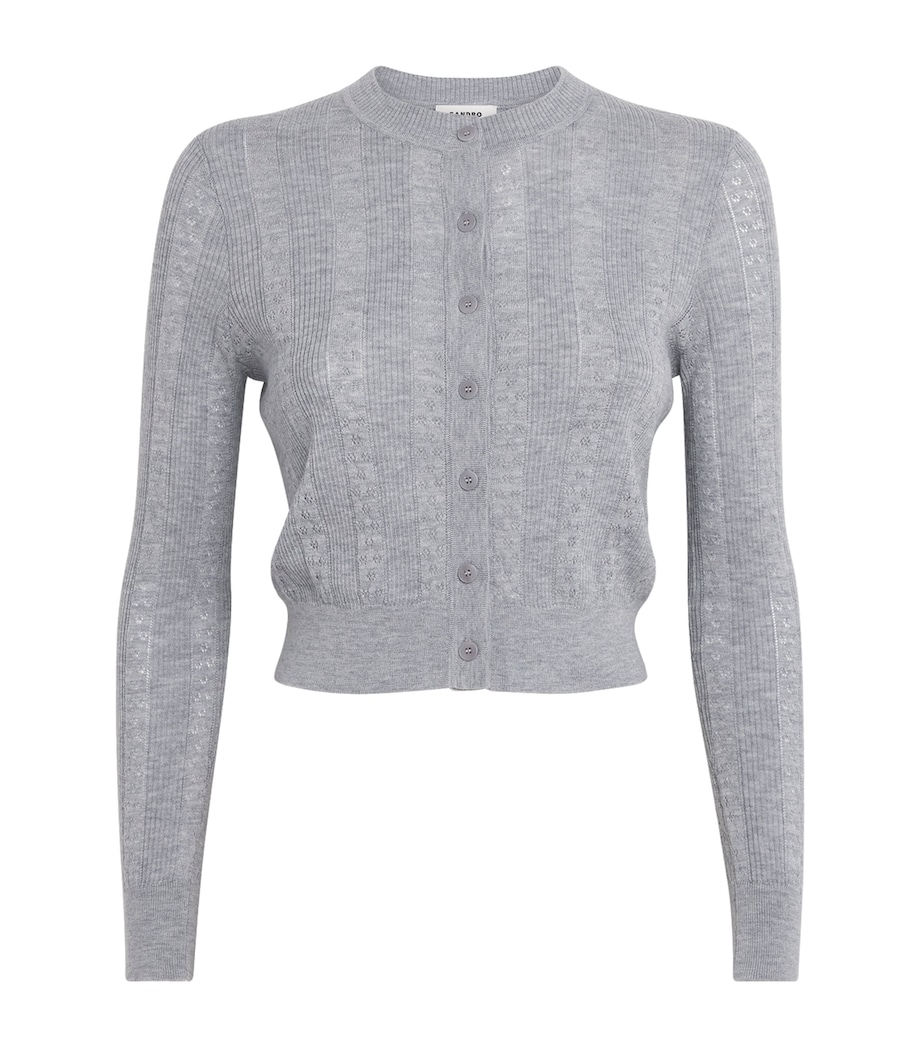 Sandro Paris Womens Wool Pointelle-Knit Cardigan Grey Image 1