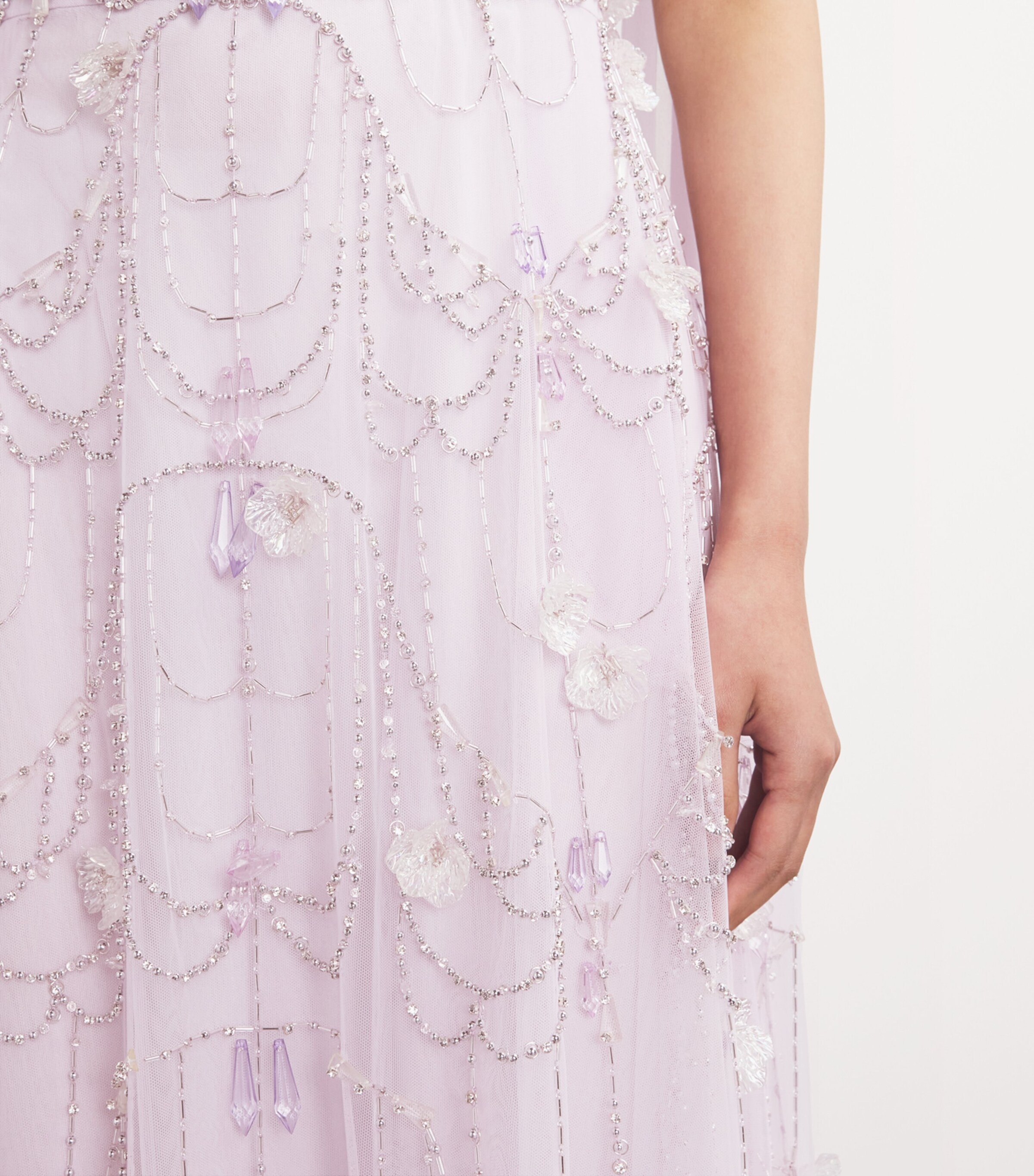 Glamorous Holographic Purple Fish Cut Gown Floral Embroidery