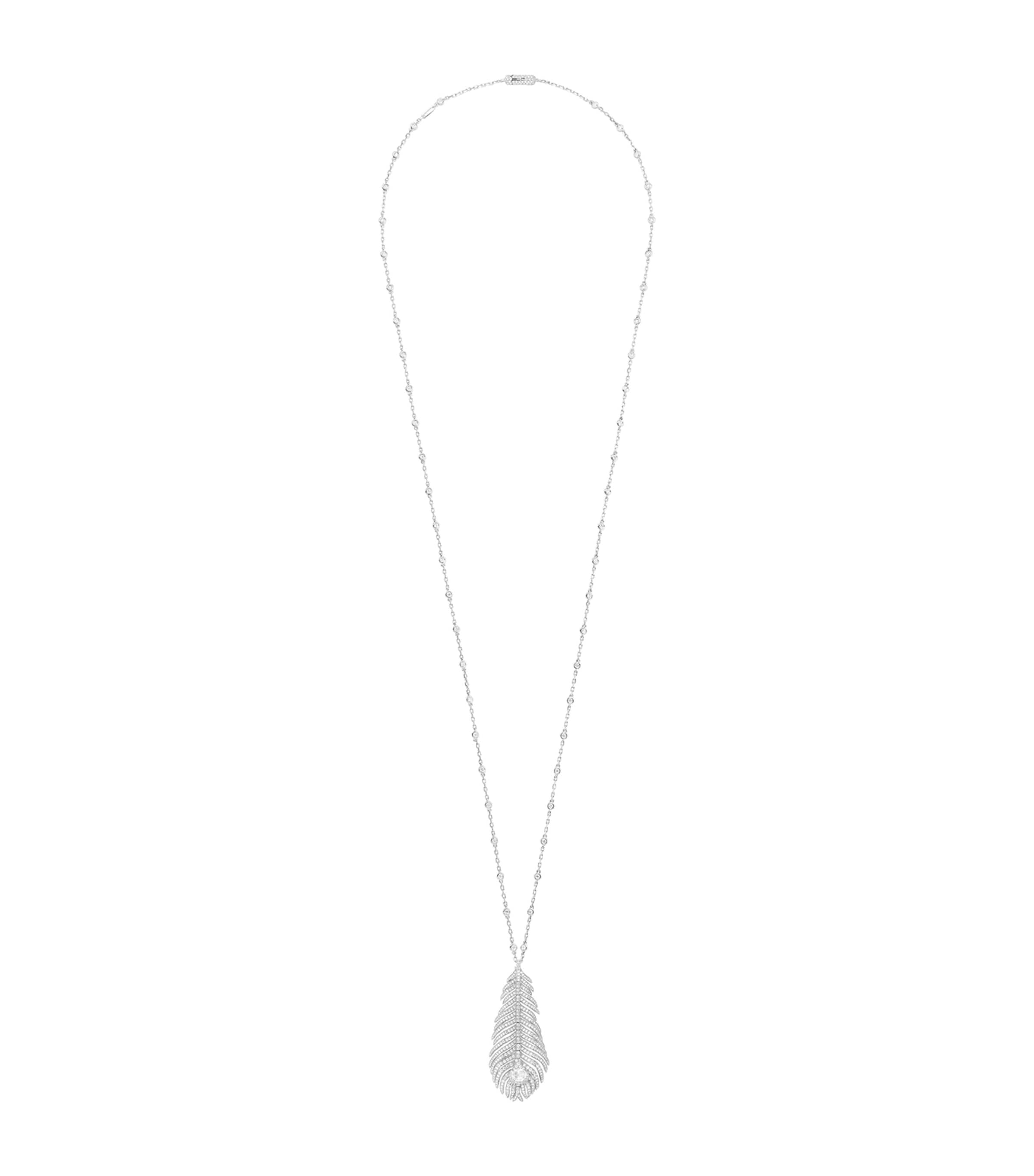 Boucheron White Gold And Diamond Plume De Paon Necklace In Metallic