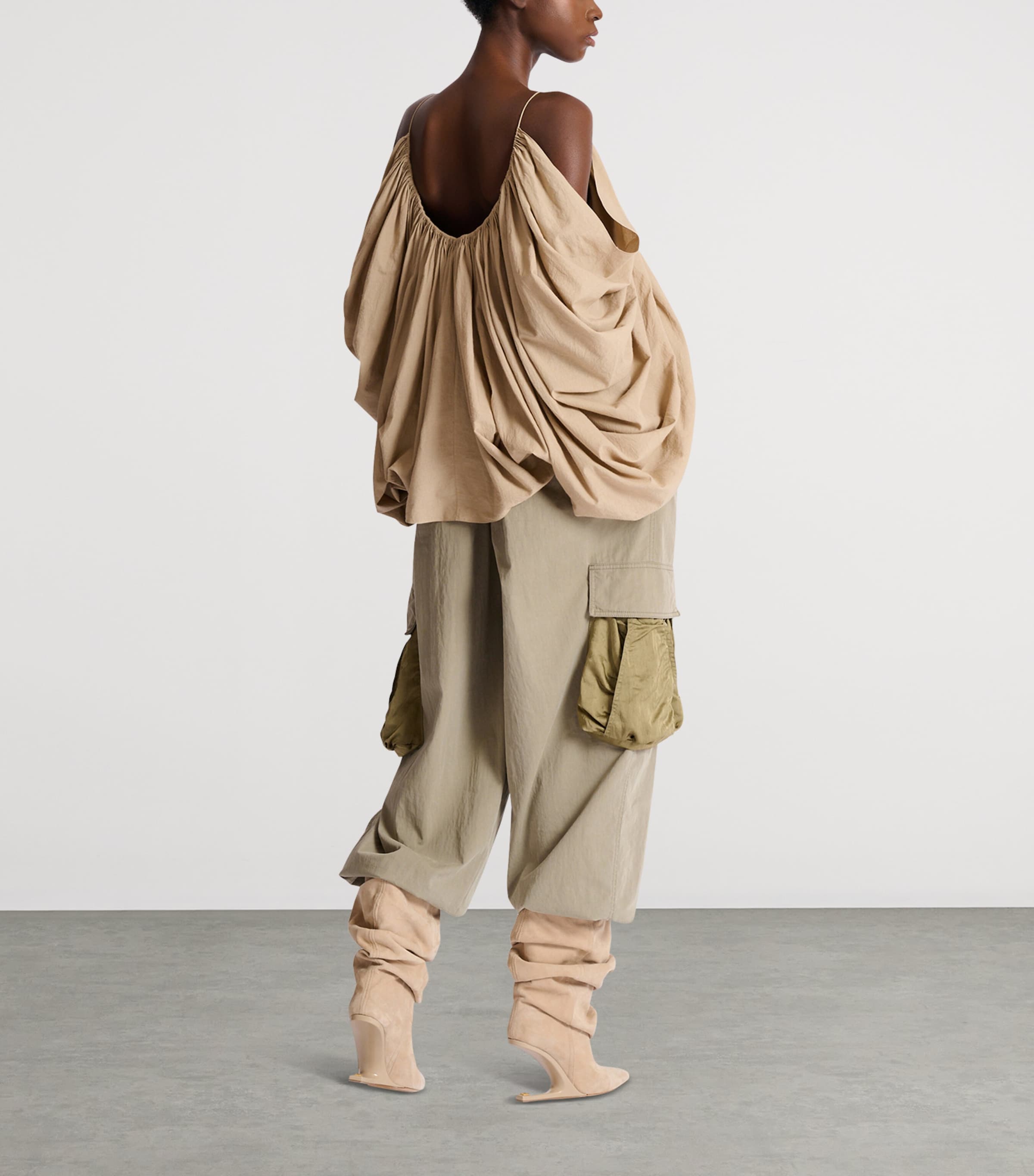 Balmain Womens Cotton Strappy Blouse Beige Foncé Image 3