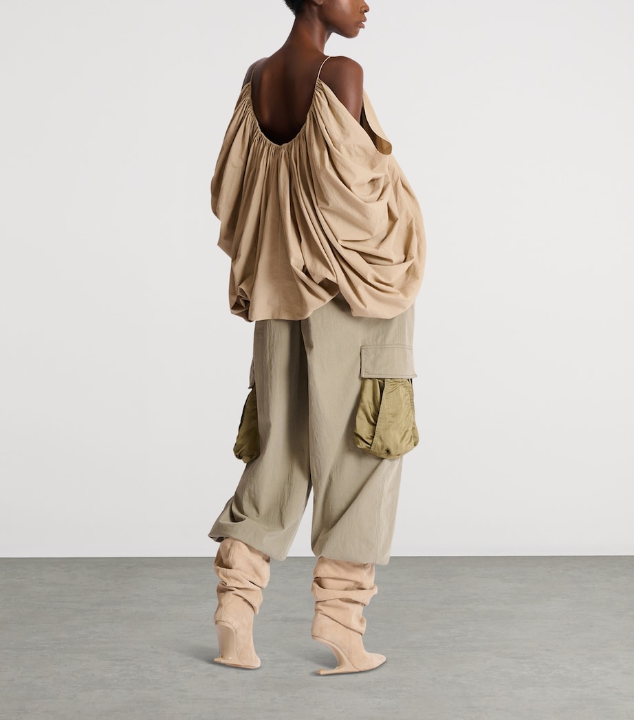 Balmain Womens Cotton Strappy Blouse Beige Foncé Image 3