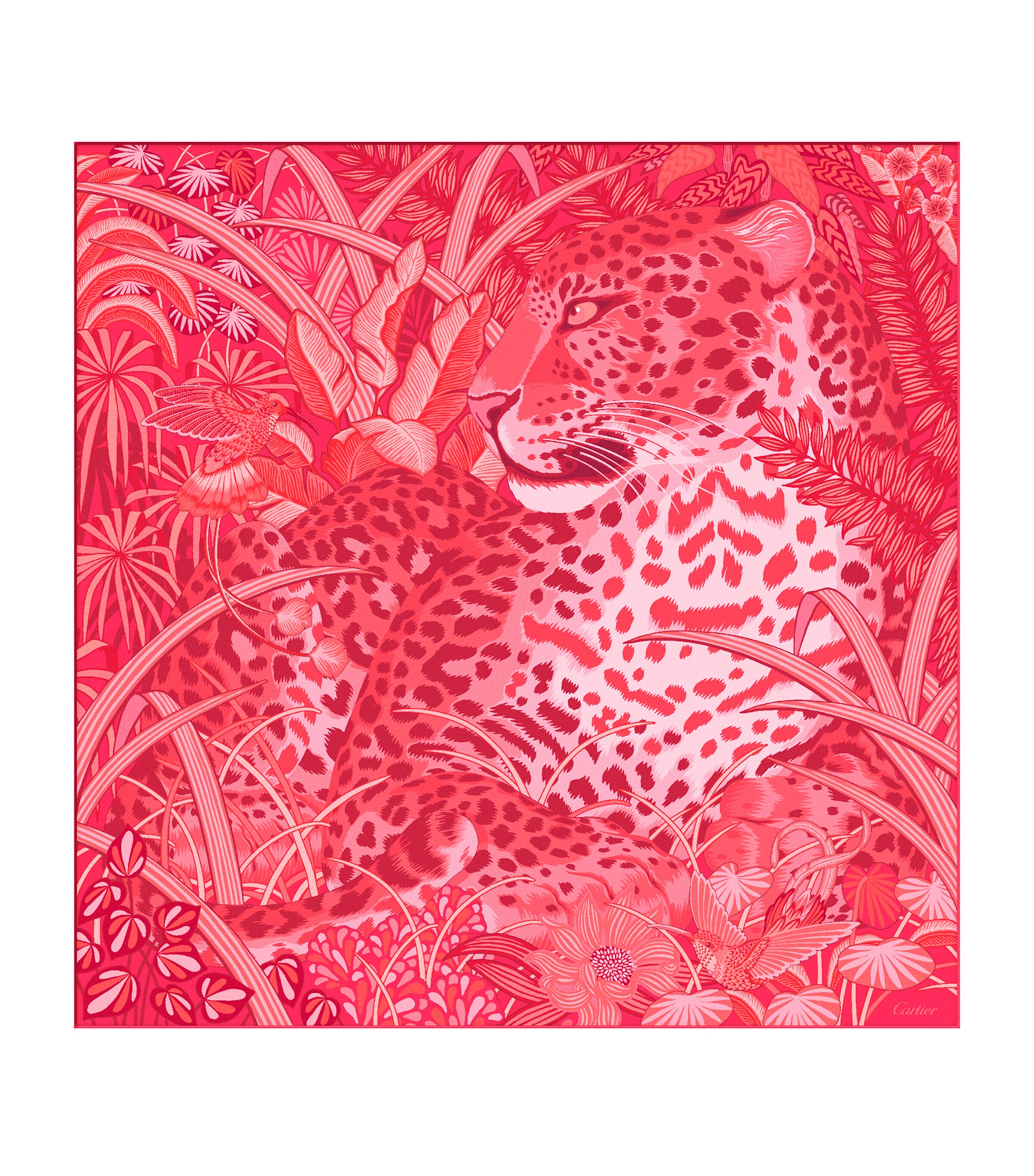 Cartier Silk Panther in the Jungle Scarf Red Image 1